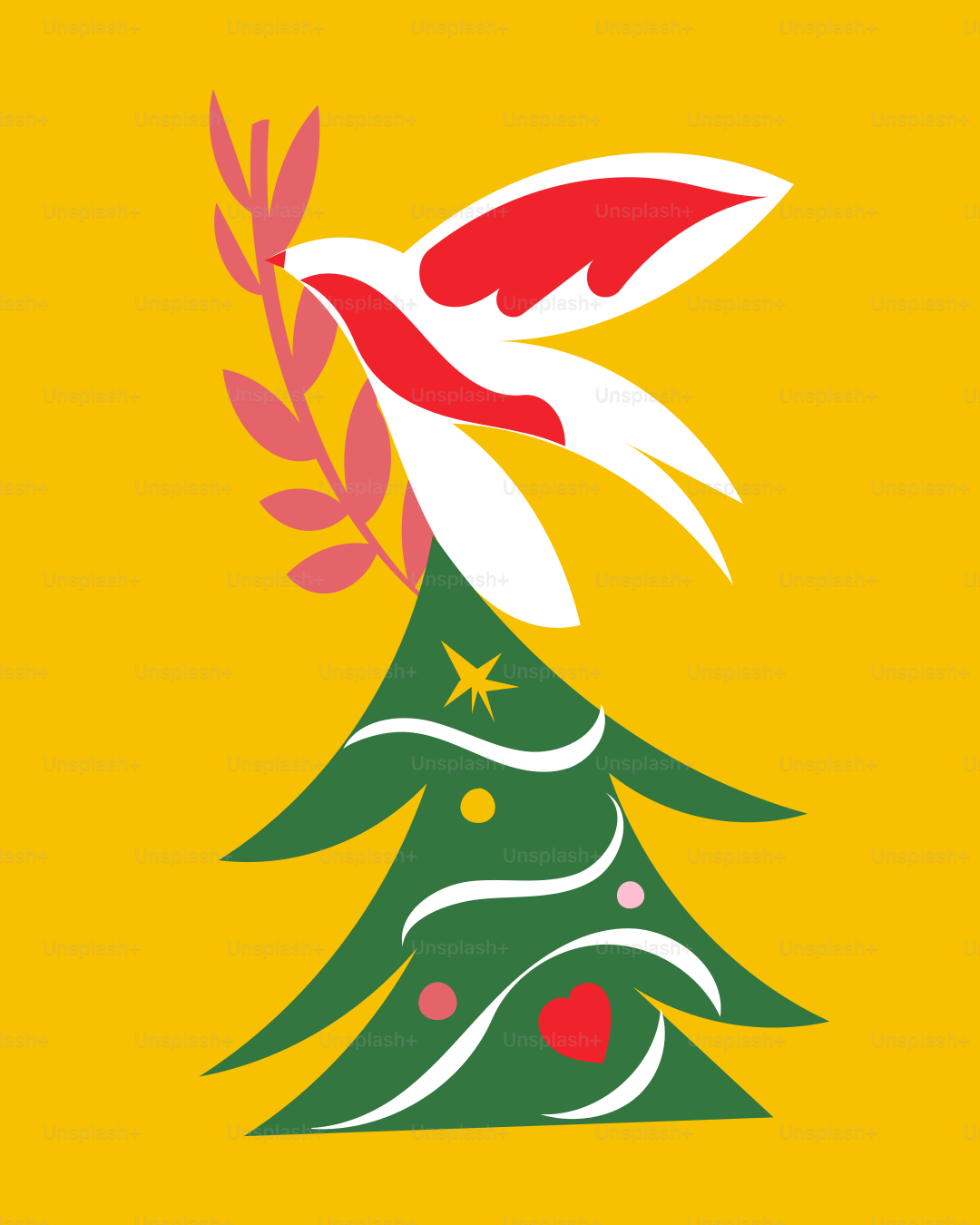 A christmas tree with a bird on top of it