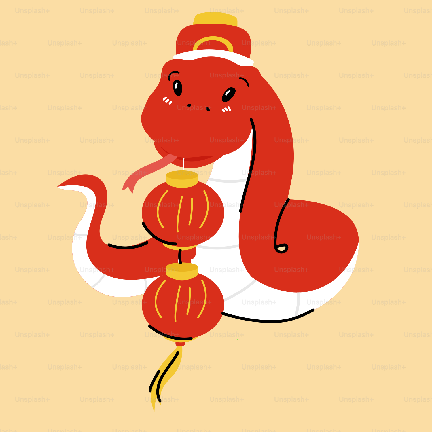 A red dragon holding a lantern on a yellow background