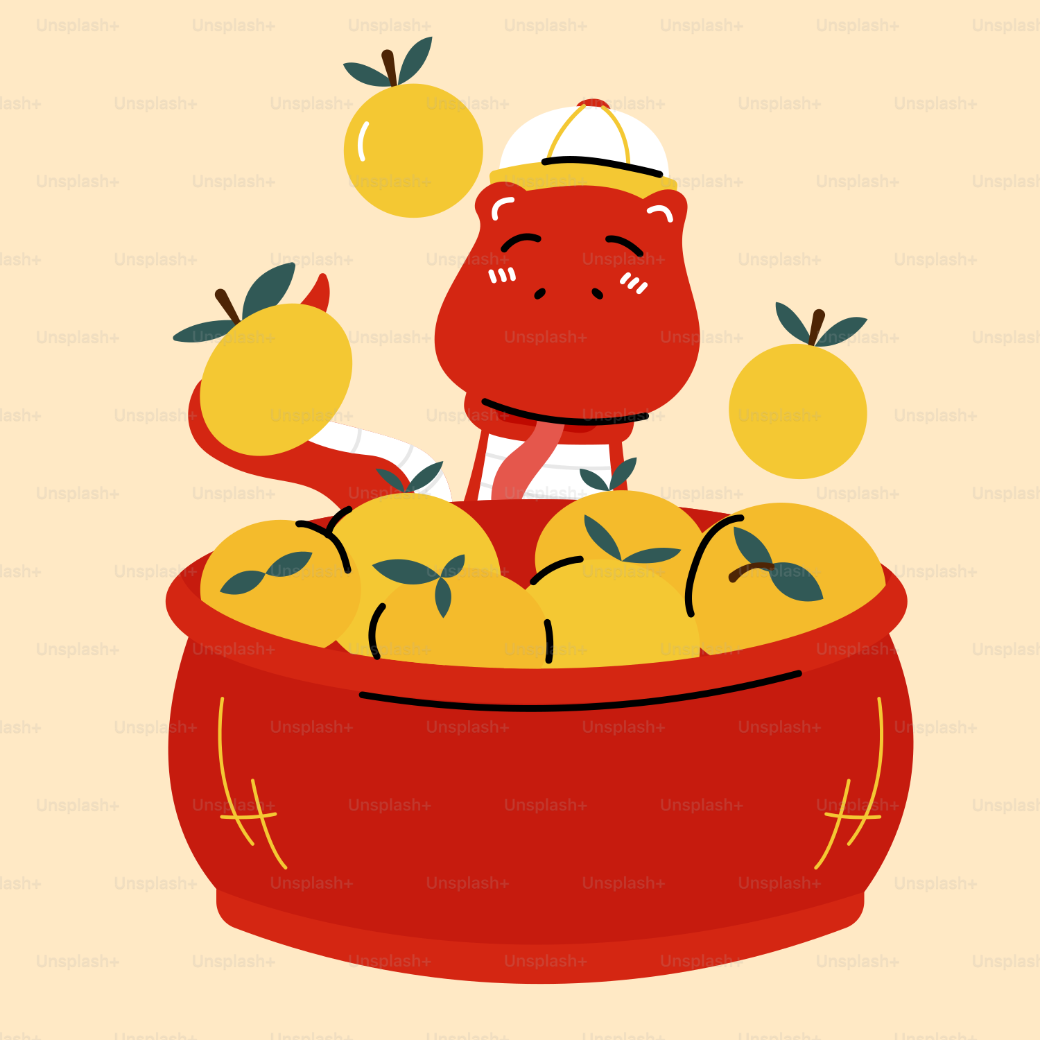 A picture of a cartoon character in a pot of apples