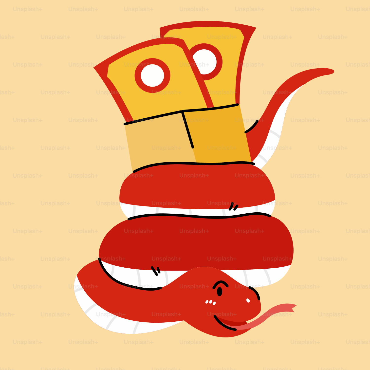 A red snake with a crown on top of it