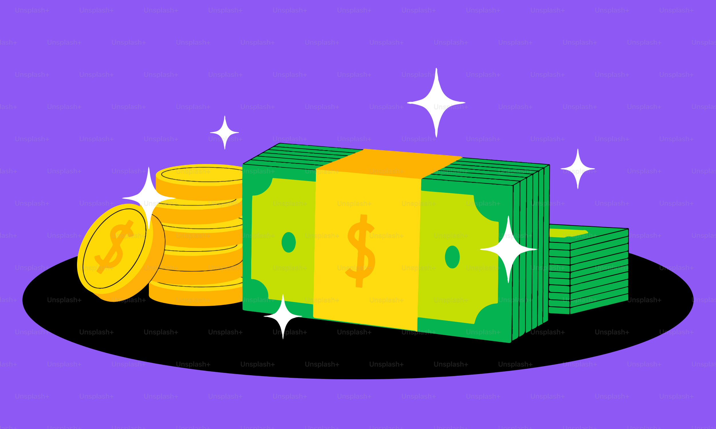 동전 더미 위에 쌓인 돈 더미