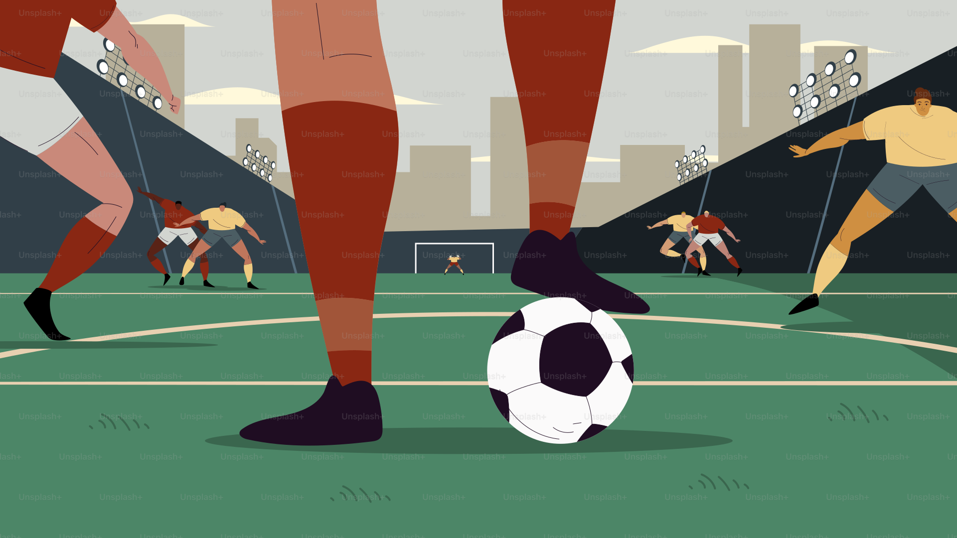 A group of people playing a game of soccer