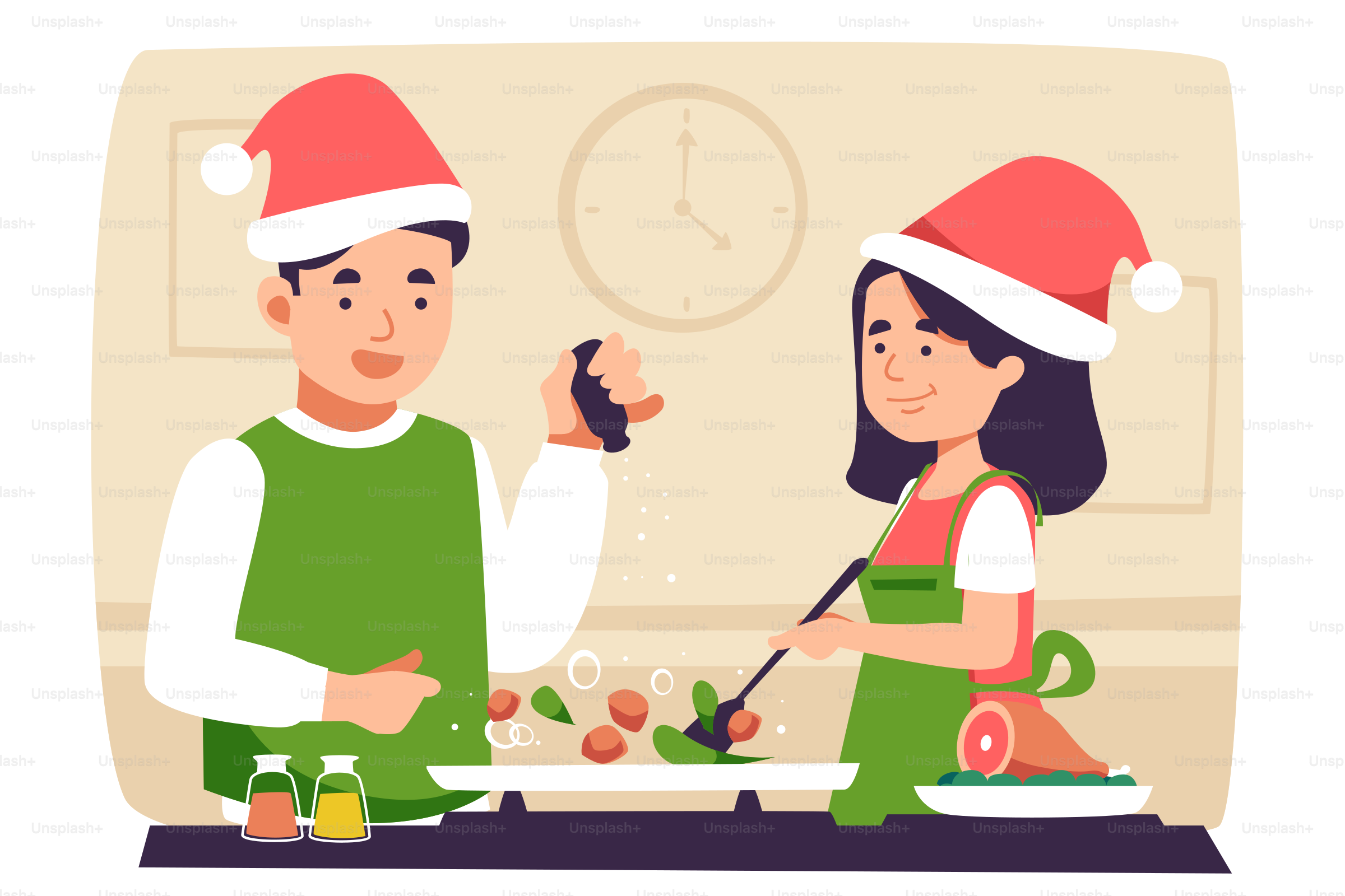A man and a woman are cooking together