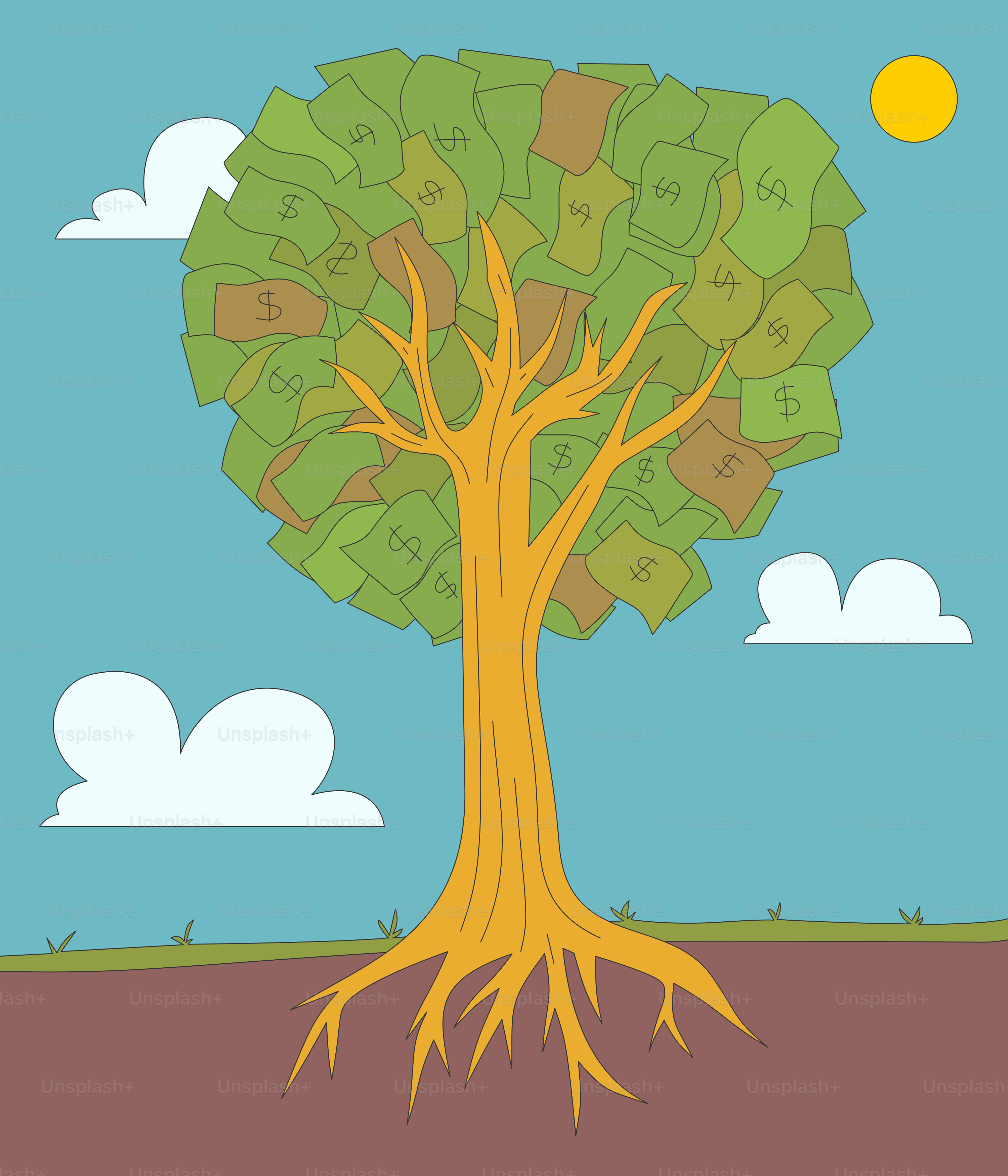 많은 돈이 자라는 나무 벡터 – Unsplash의 돈 이미지, image size:3000x3500