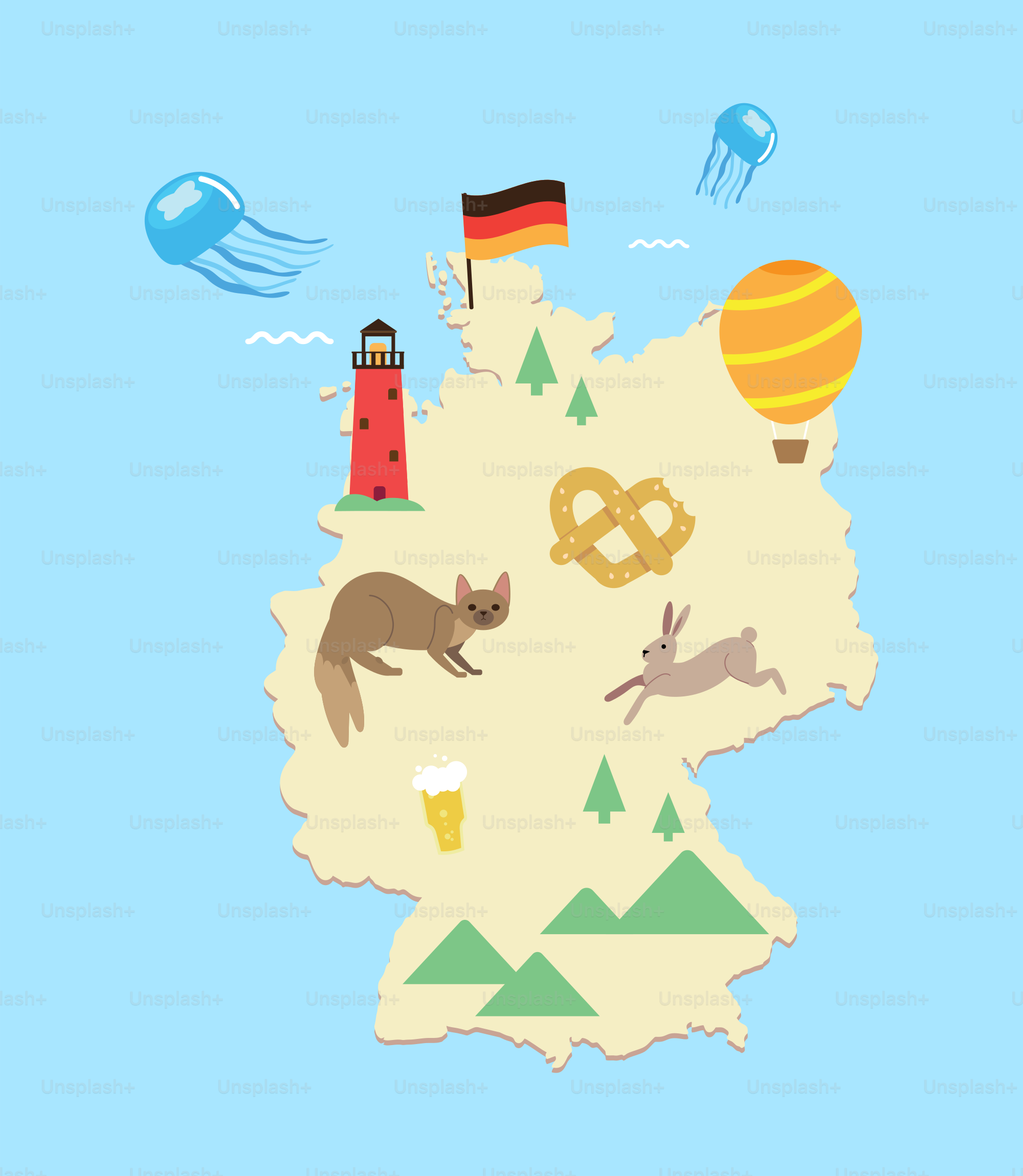 Une carte de l’Allemagne avec plein de choses dessus