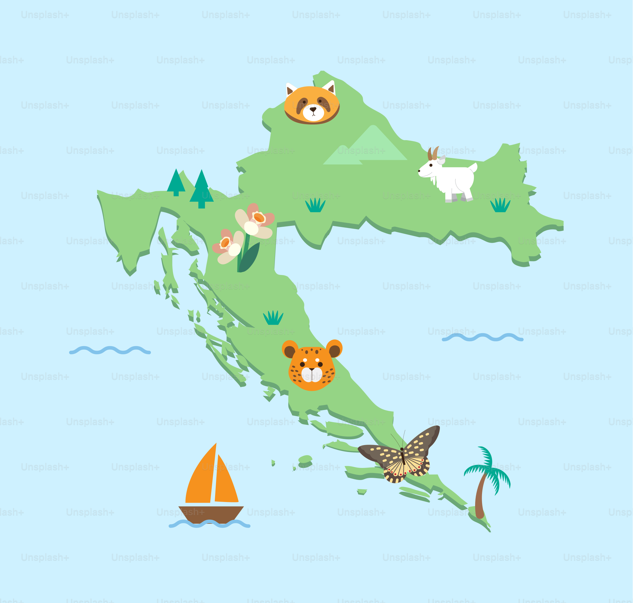 Une carte des États-Unis avec des animaux dessus