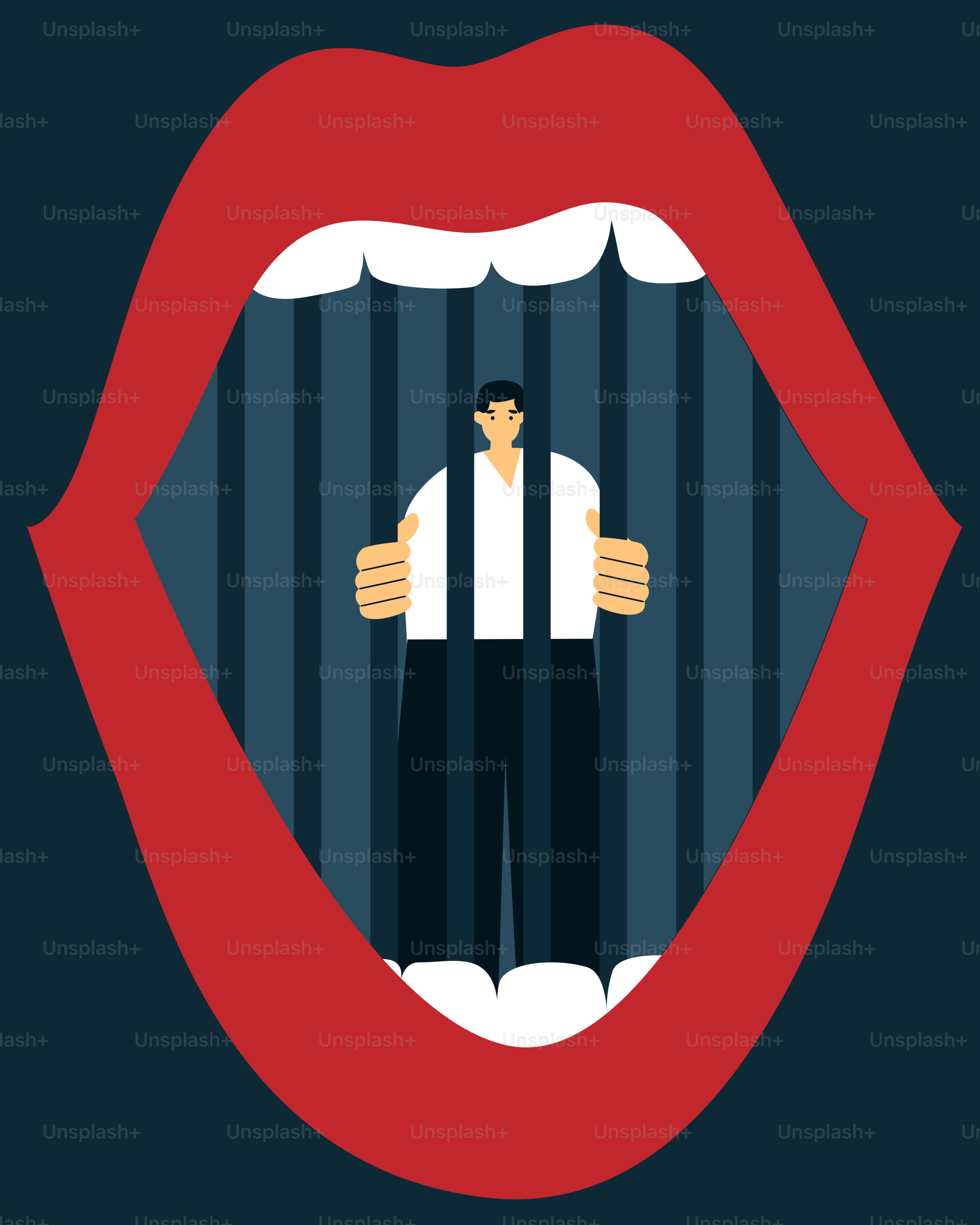 A man in a jail cell with his mouth open