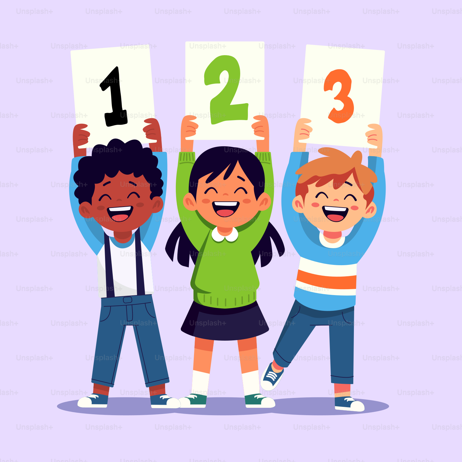 A group of children holding up signs with numbers