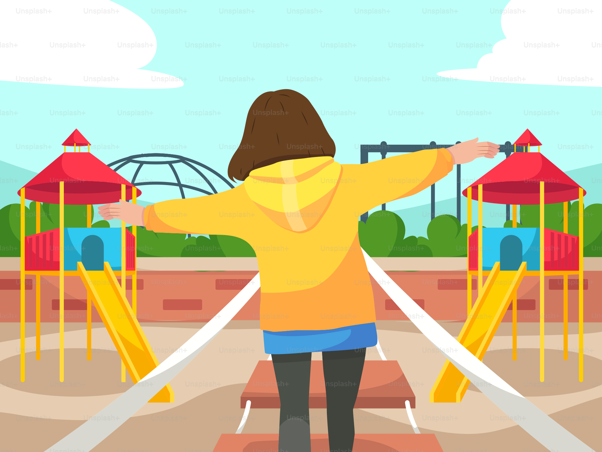 Eine Frau, die vor einem Spielplatz steht