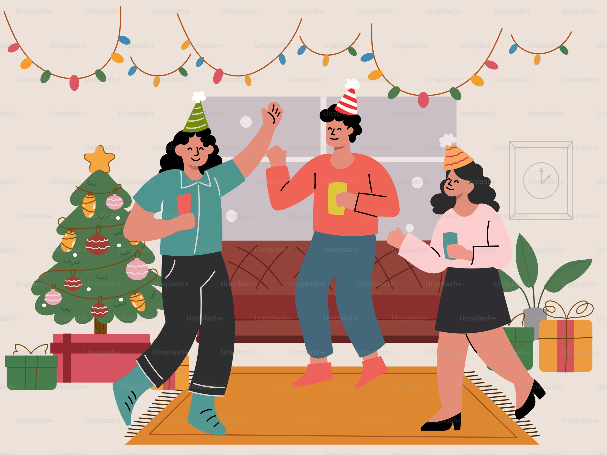 A group of people dancing around a christmas tree