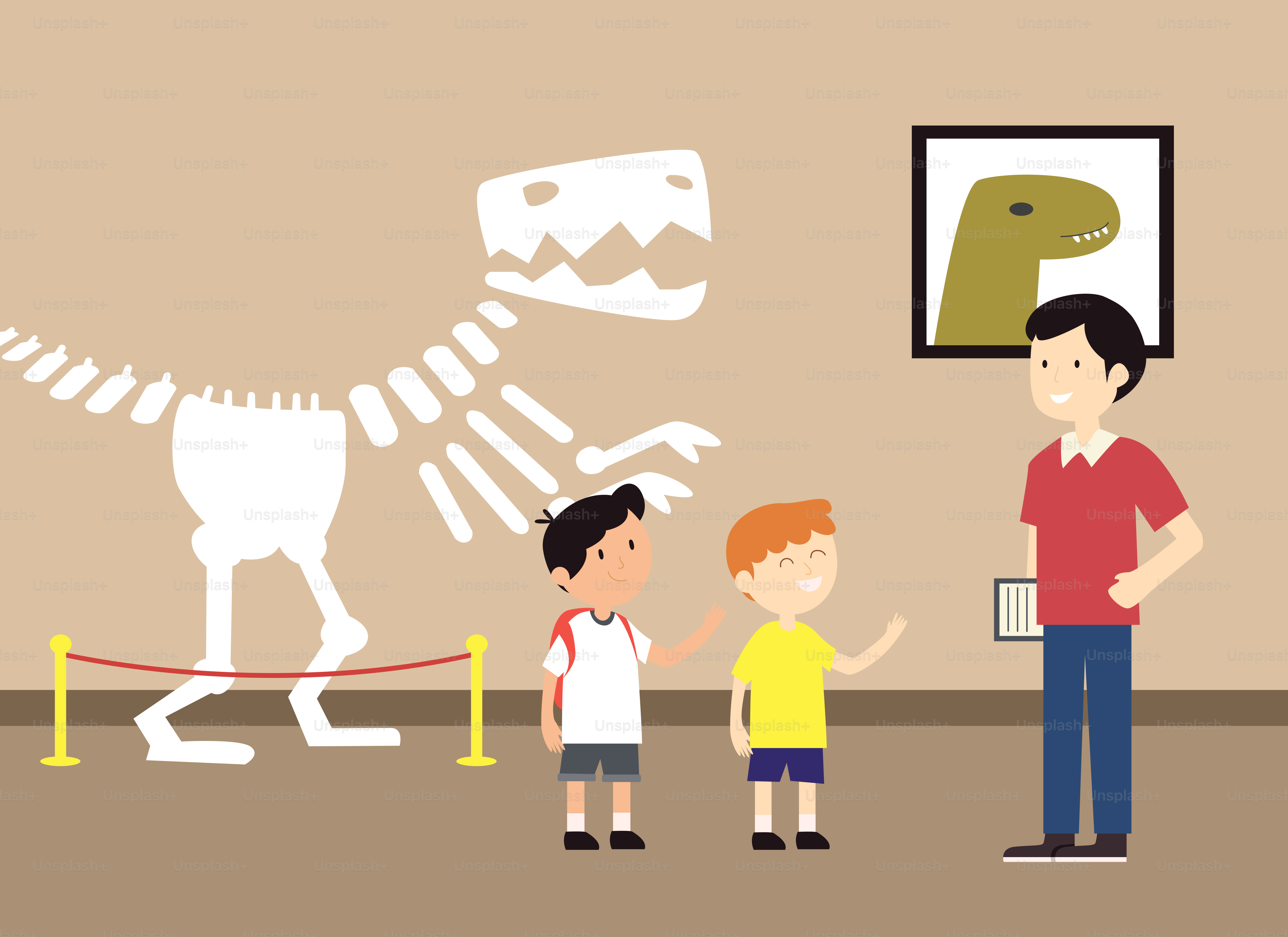 Una familia mirando un esqueleto de dinosaurio en un museo