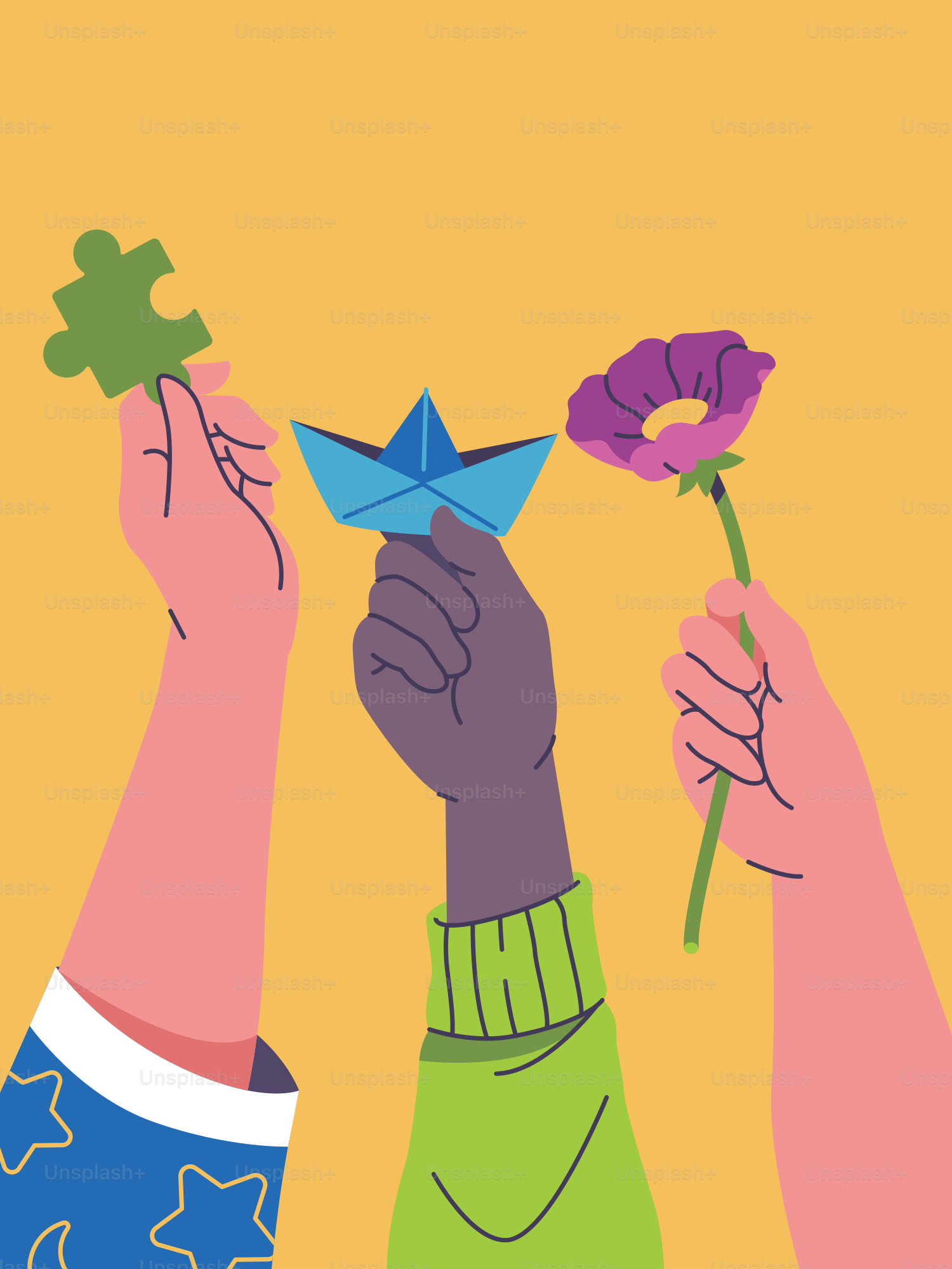 Un grupo de personas sosteniendo flores y un papel