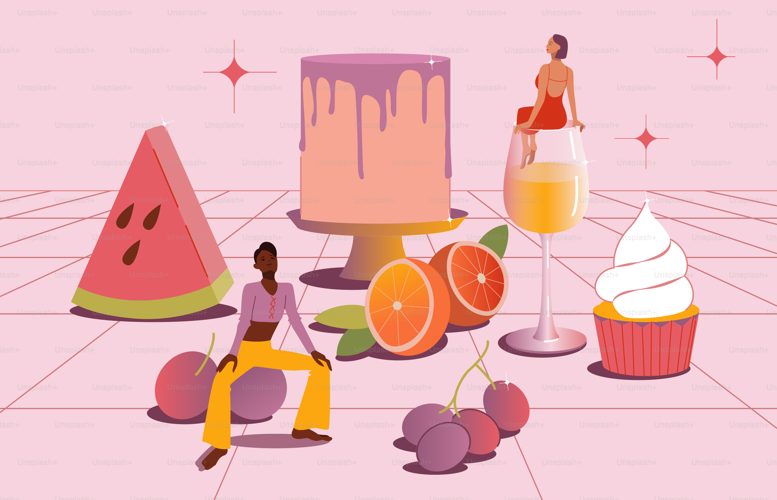 A woman sitting on a chair in front of a cake