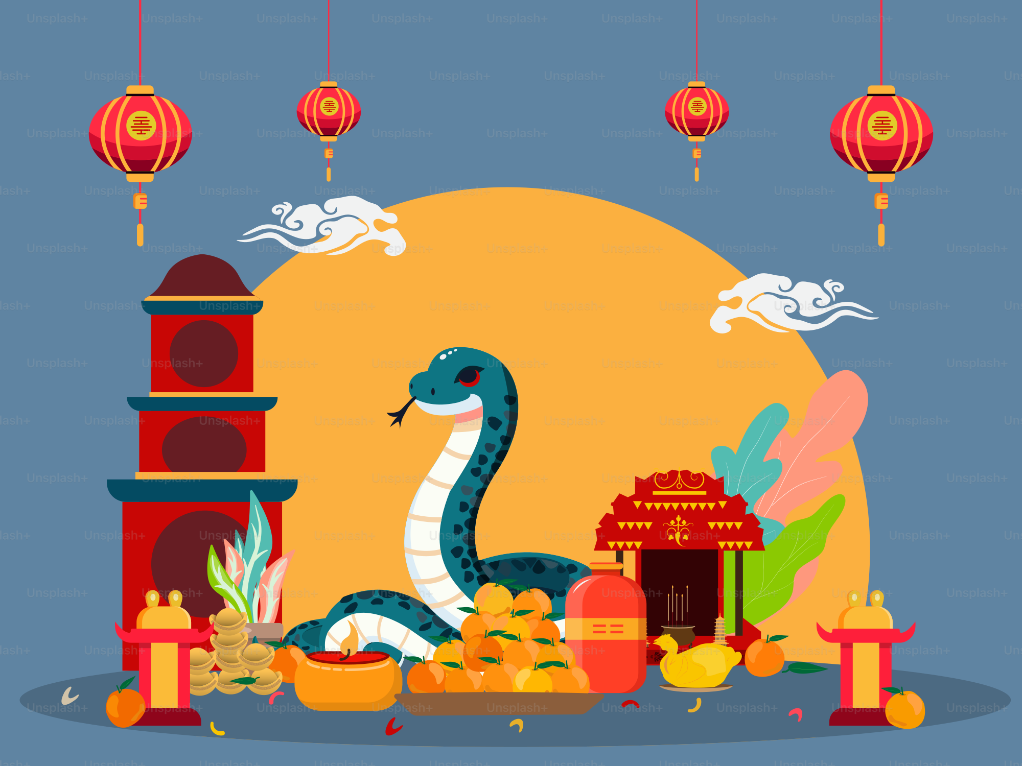 A chinese new year's card with a snake