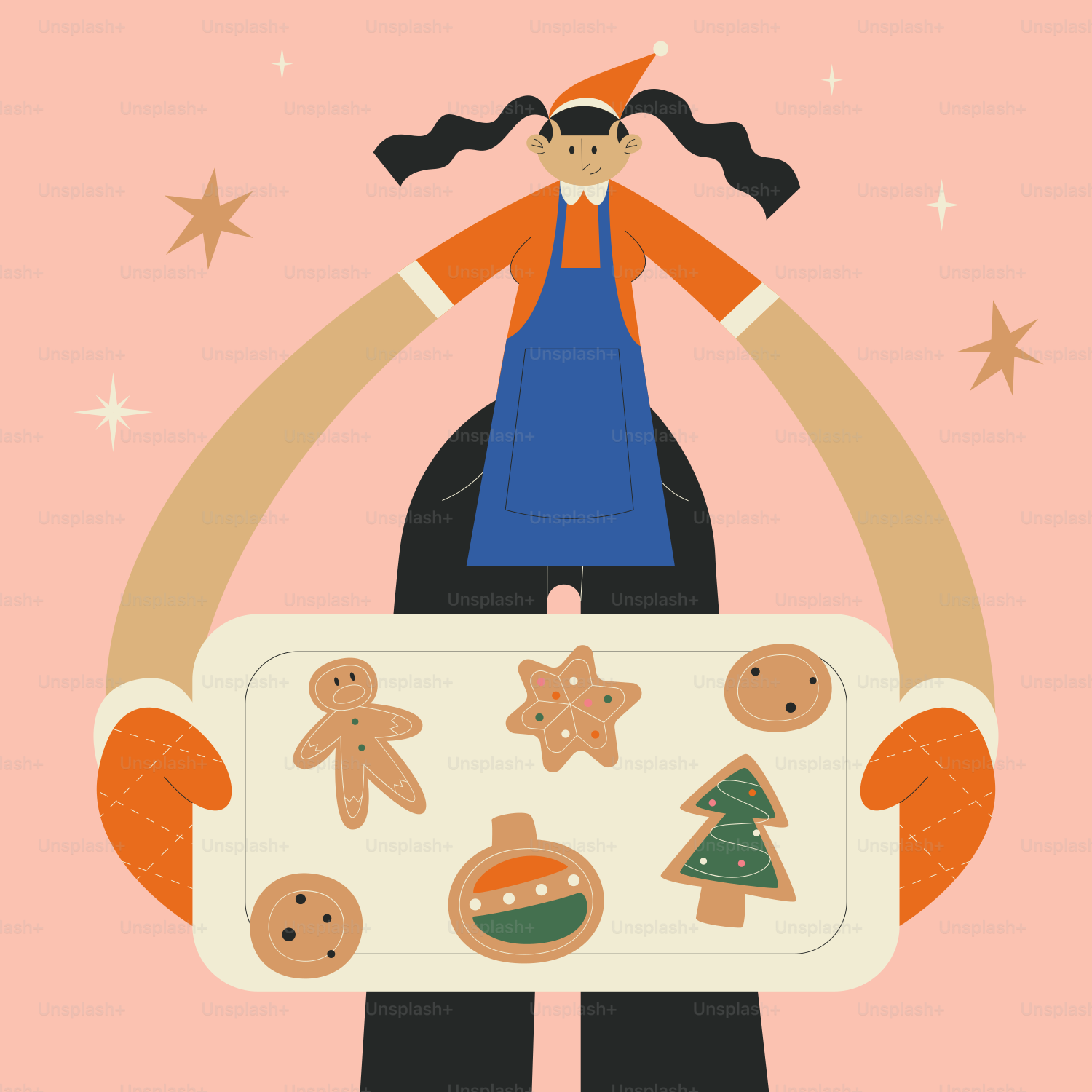 A woman holding a tray with cookies and cookies on it