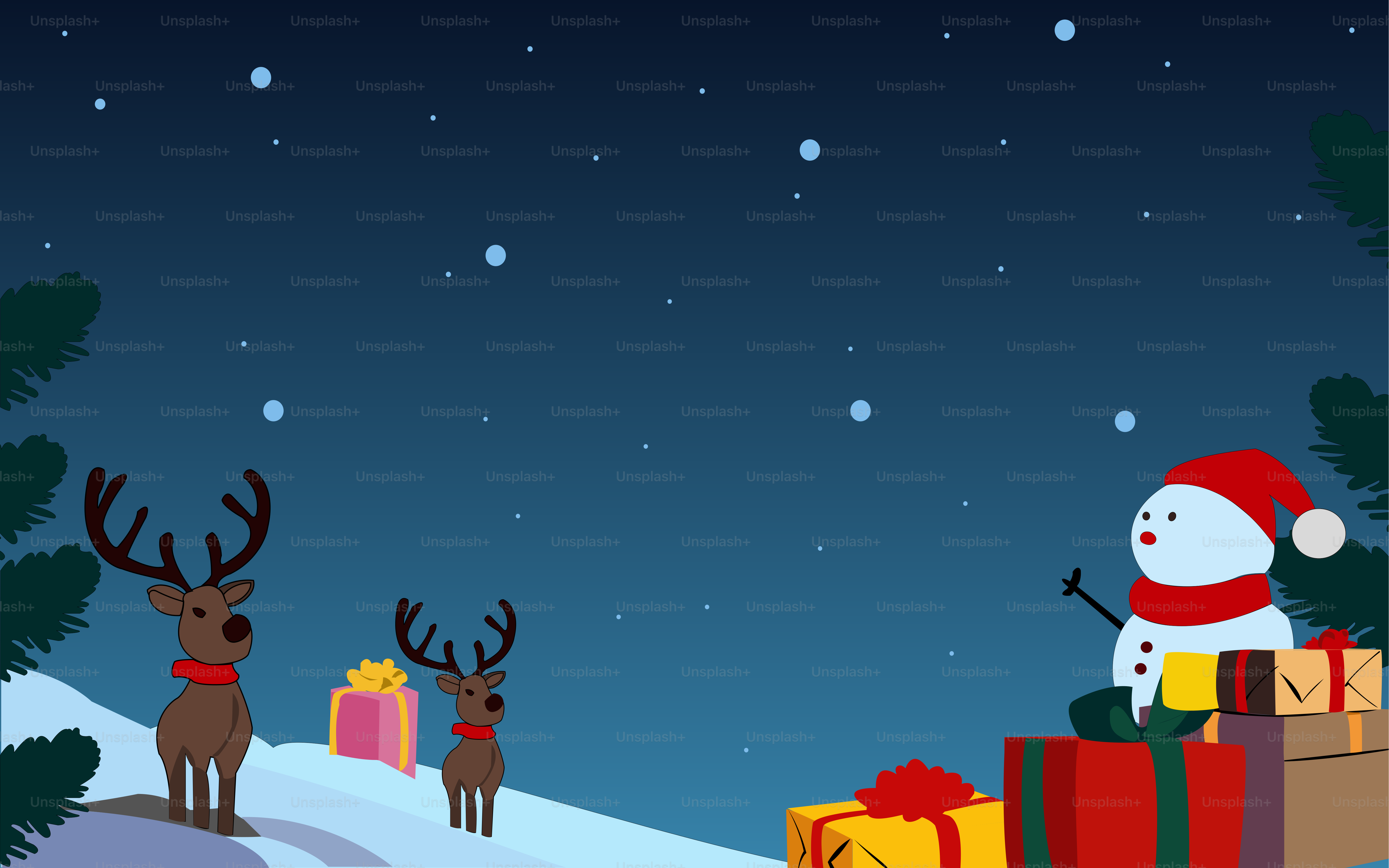 A christmas scene with a santa clause and reindeers