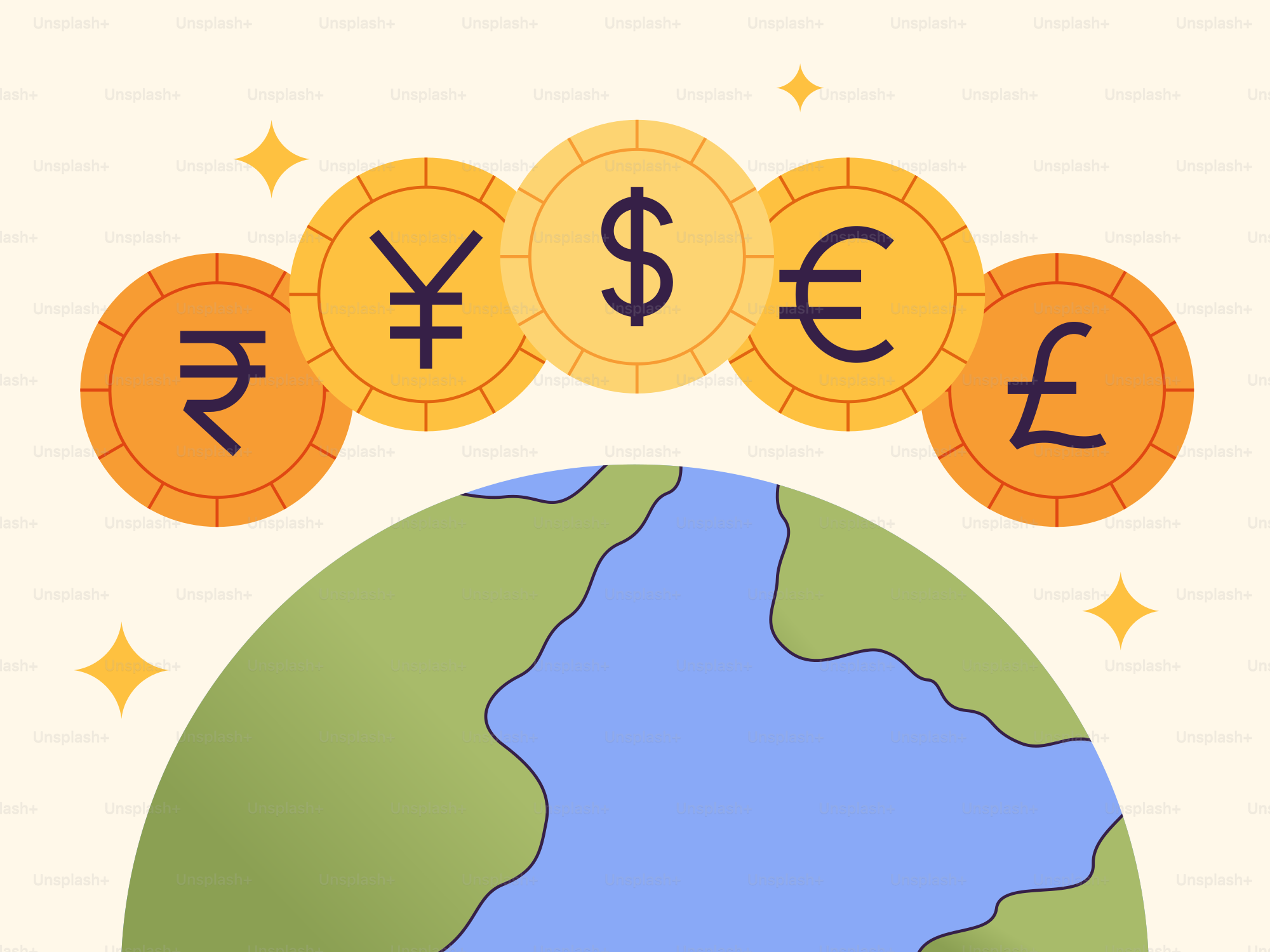 Un'immagine di un globo con valuta intorno