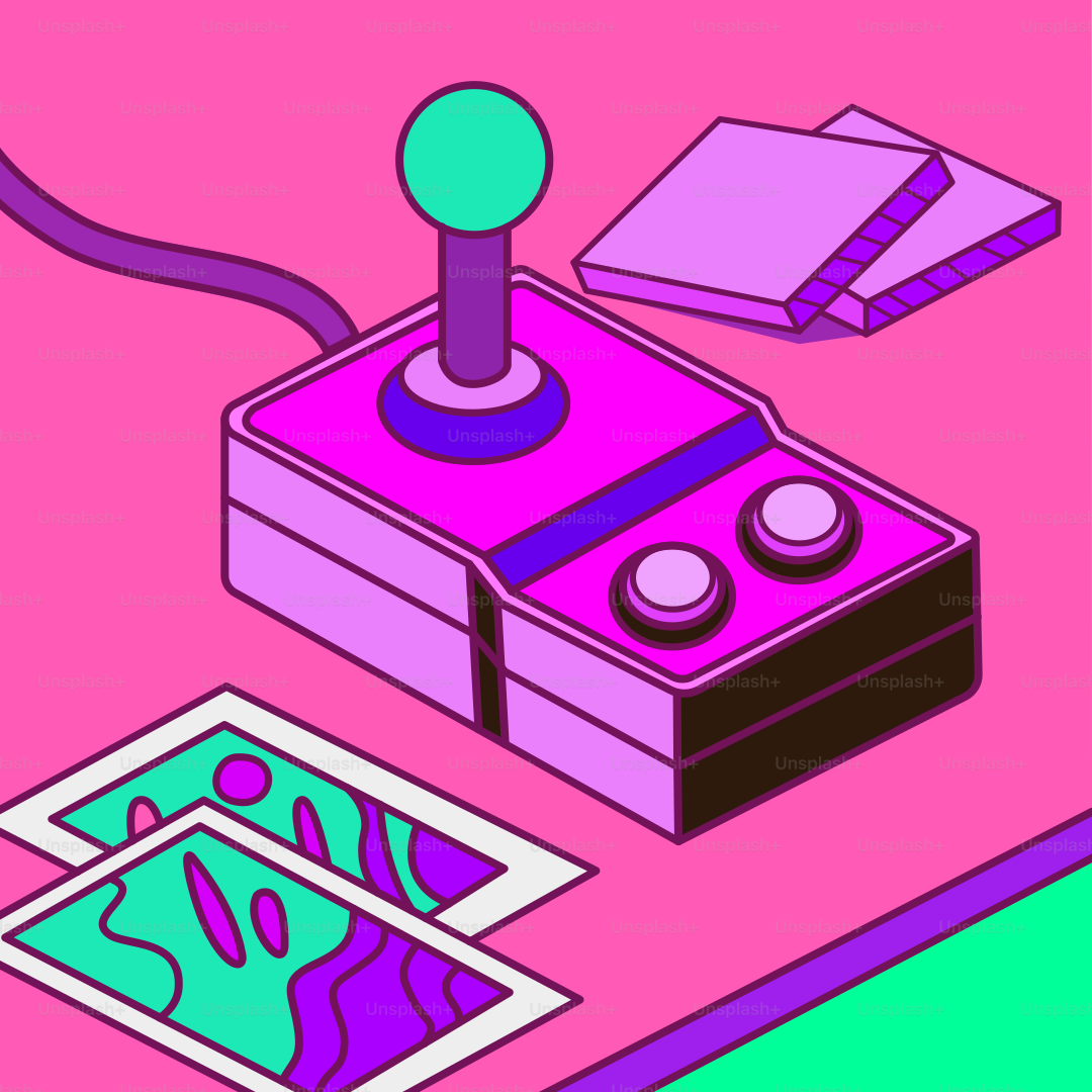 A picture of a video game controller and a picture of a book