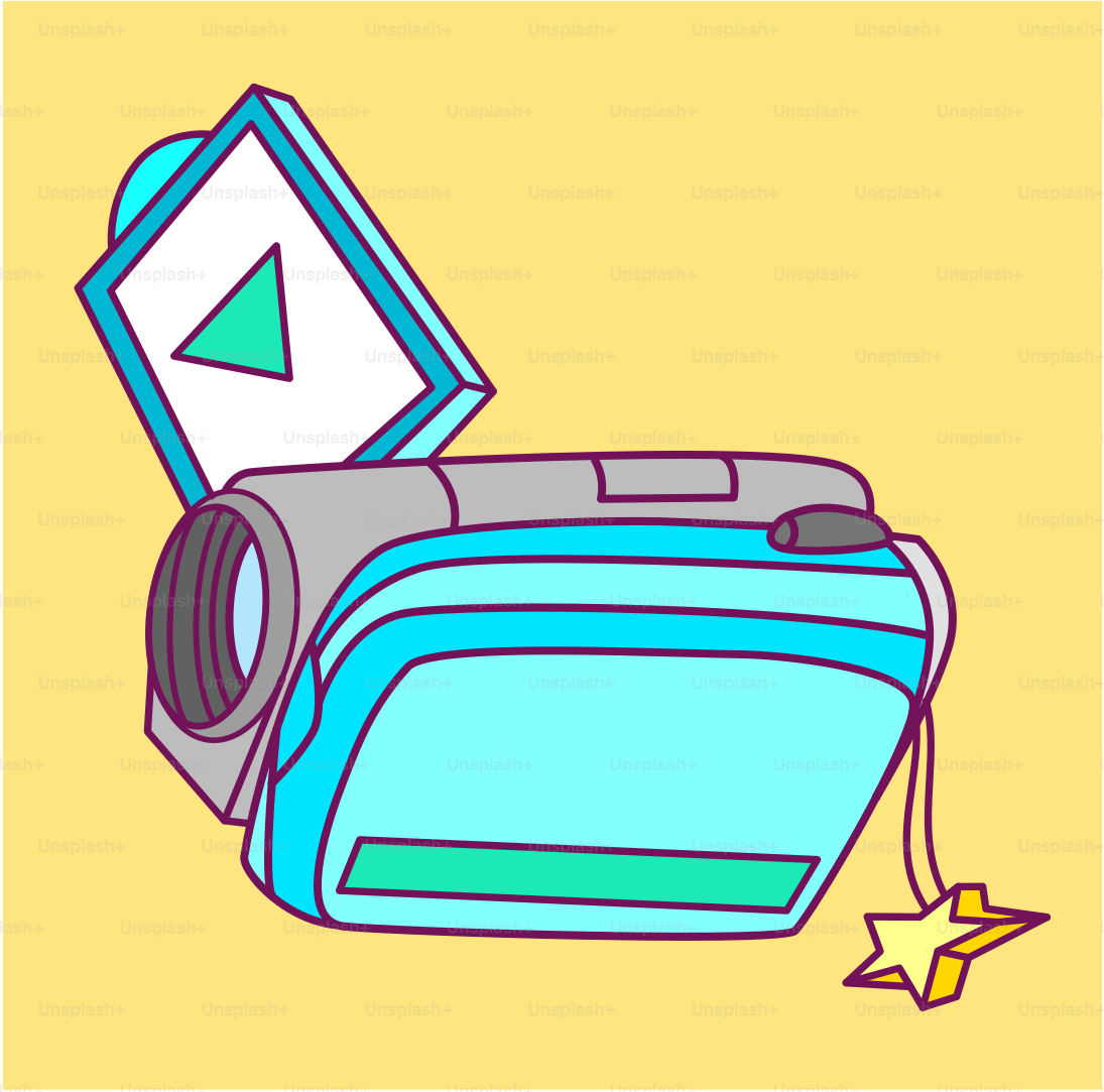 A camera and a star on a yellow background