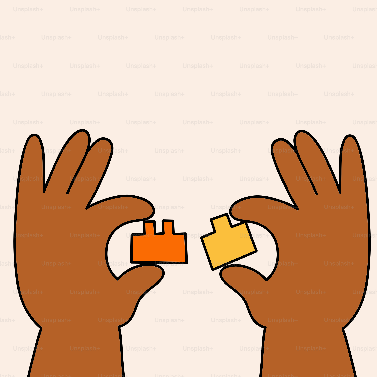 Two hands are holding a piece of puzzle