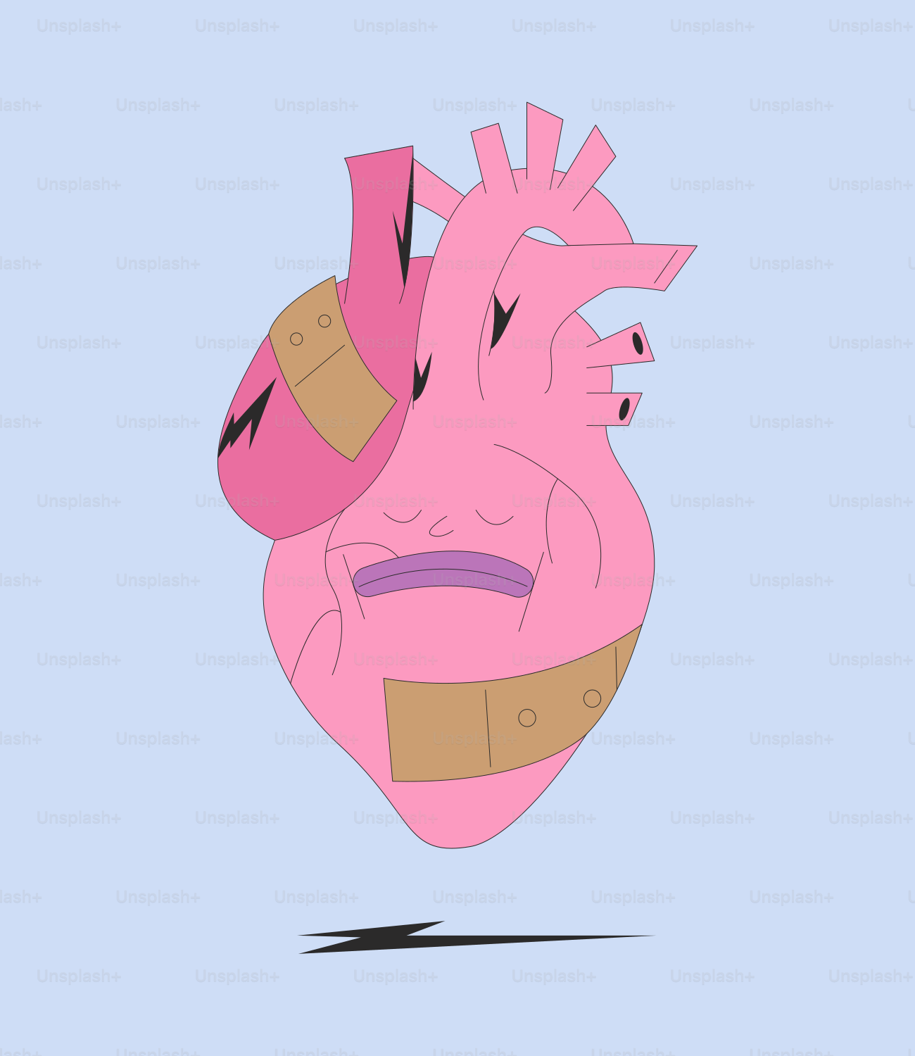 A drawing of a heart on a blue background