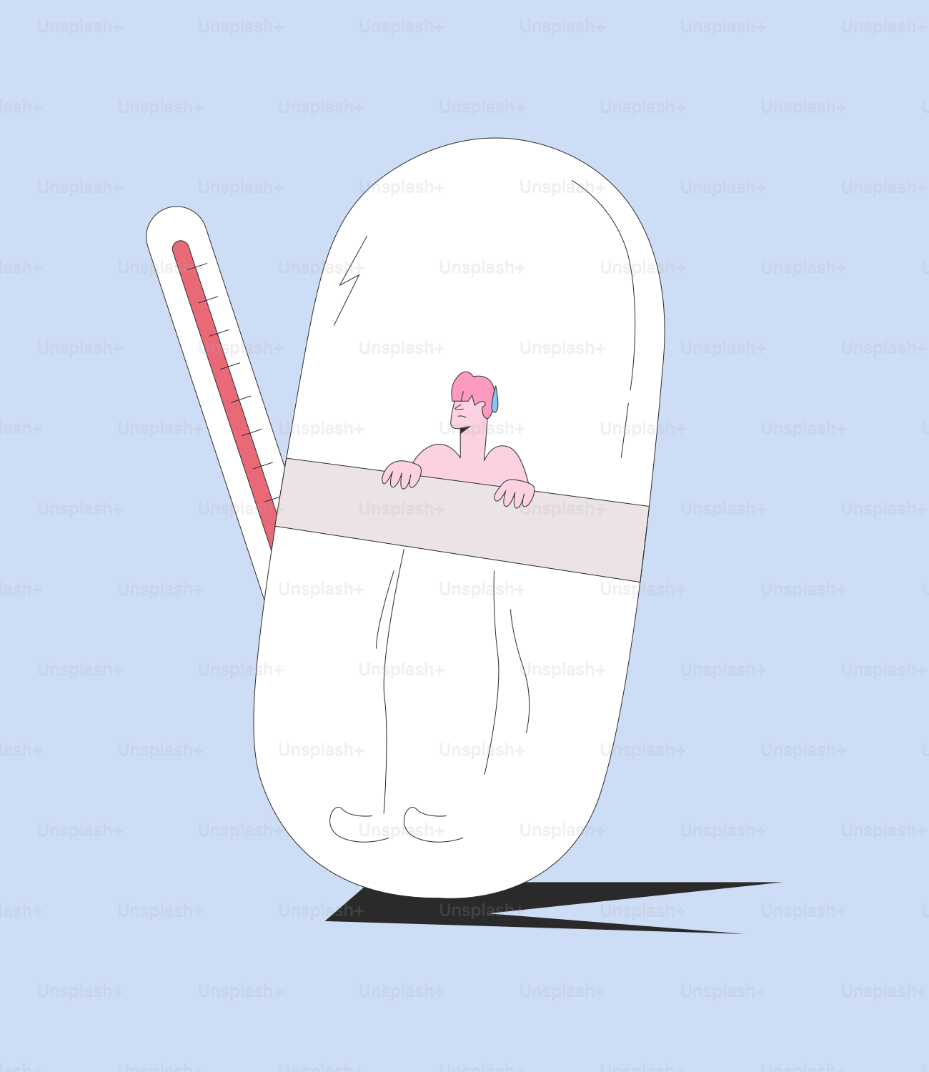 A cartoon of a person laying on top of a white object