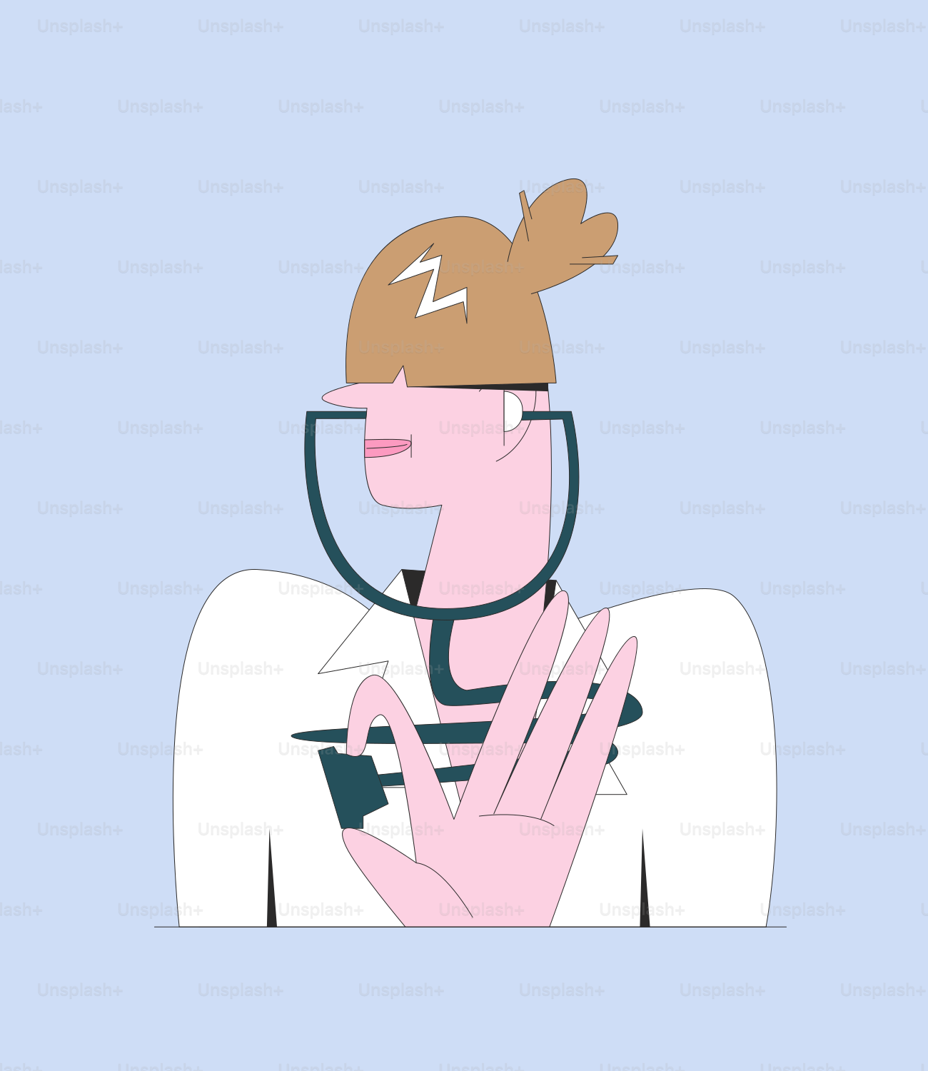 A person with a stethoscope on their head