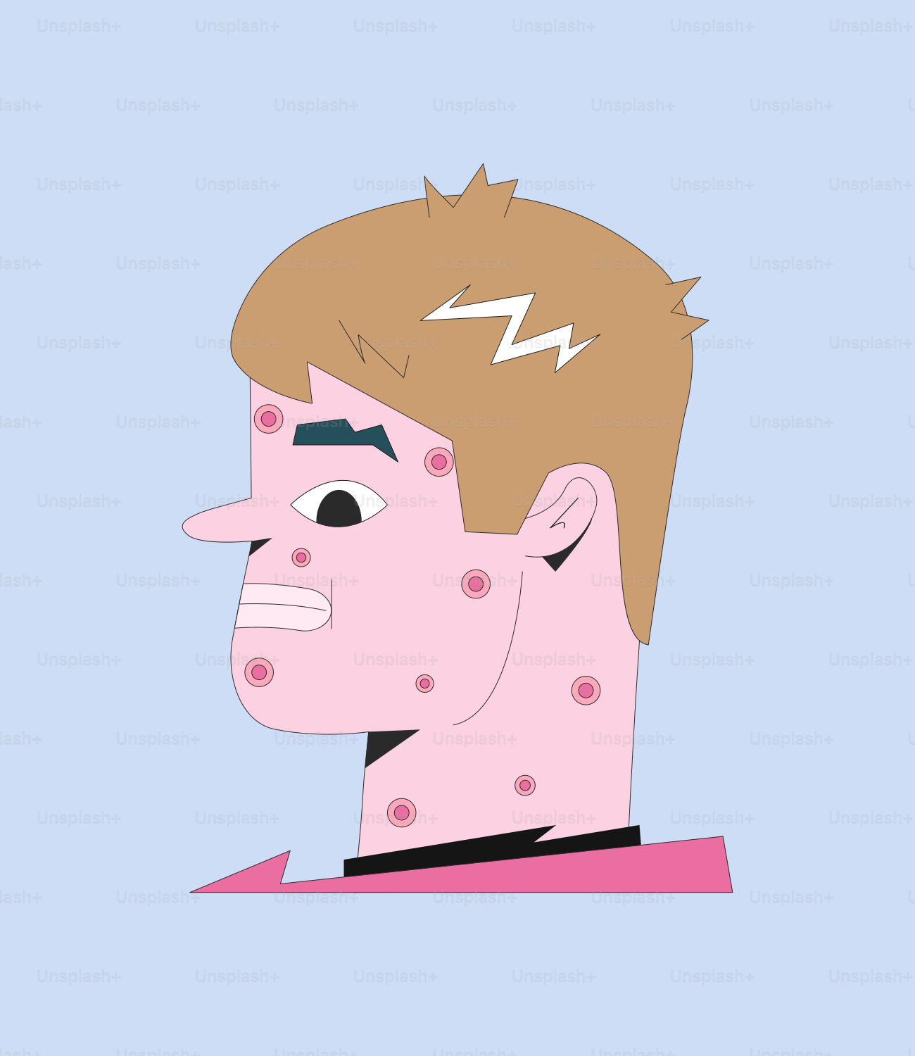 A cartoon of a man with a lightning bolt on his head