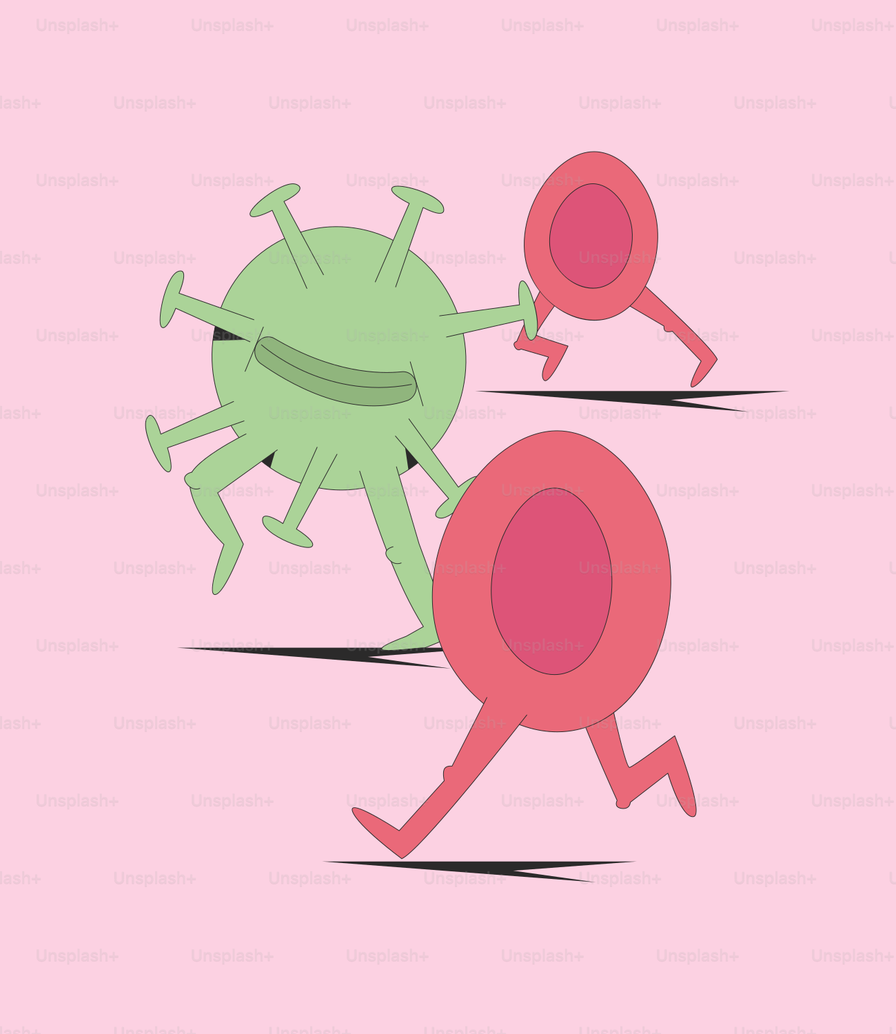 A pink and green cartoon character running