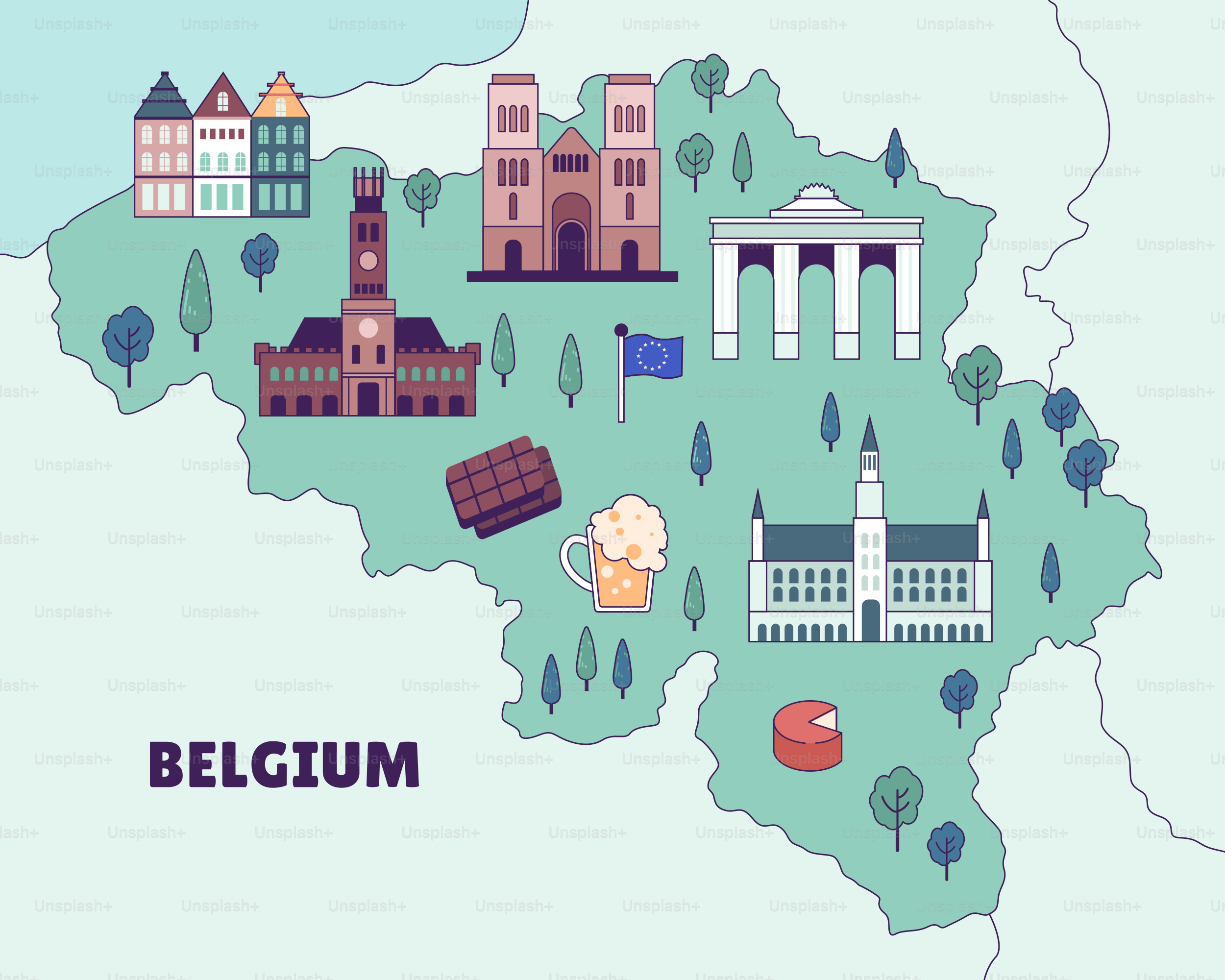 A map of belgium with a lot of things on it