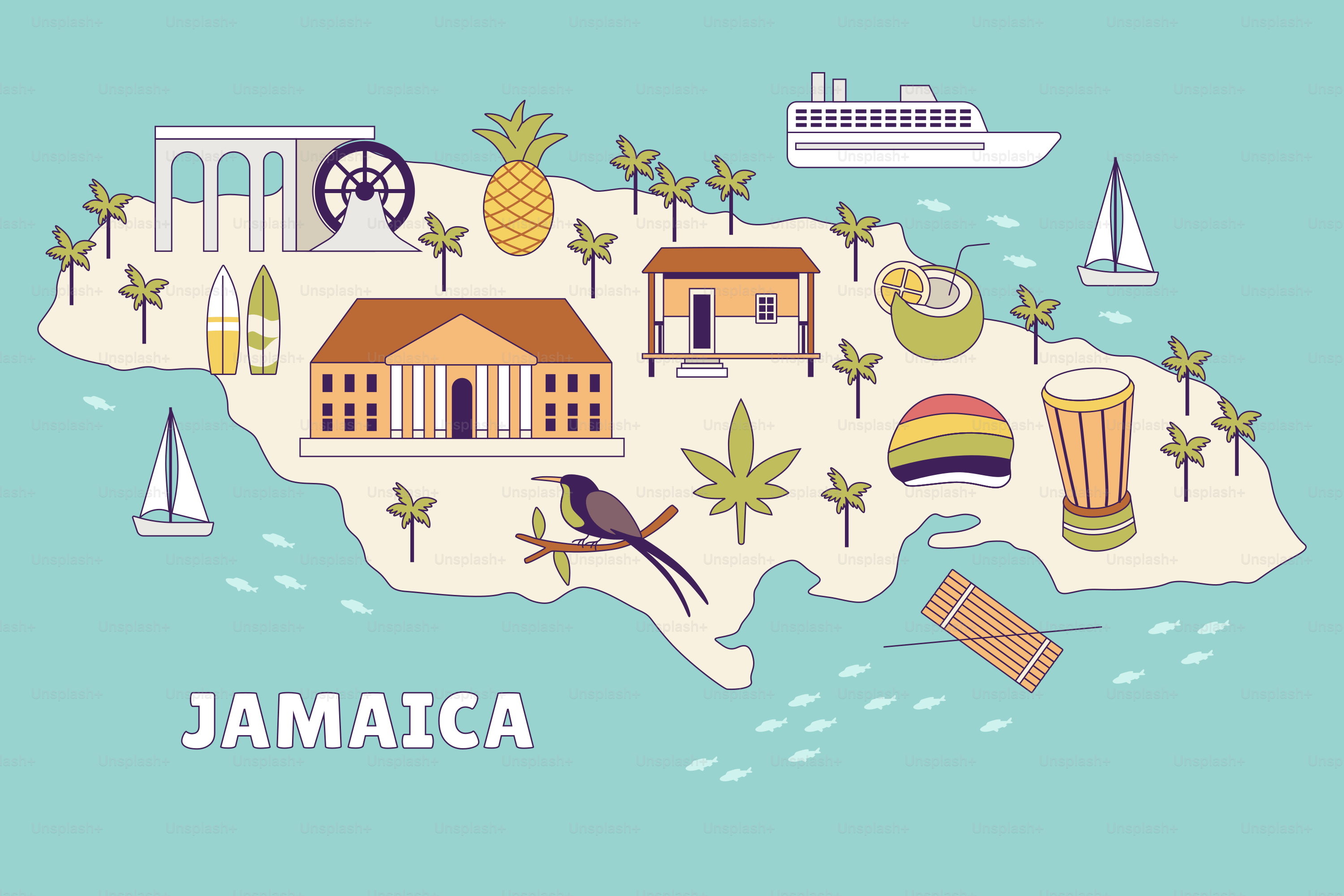 A map of jamaica with a bunch of things on it