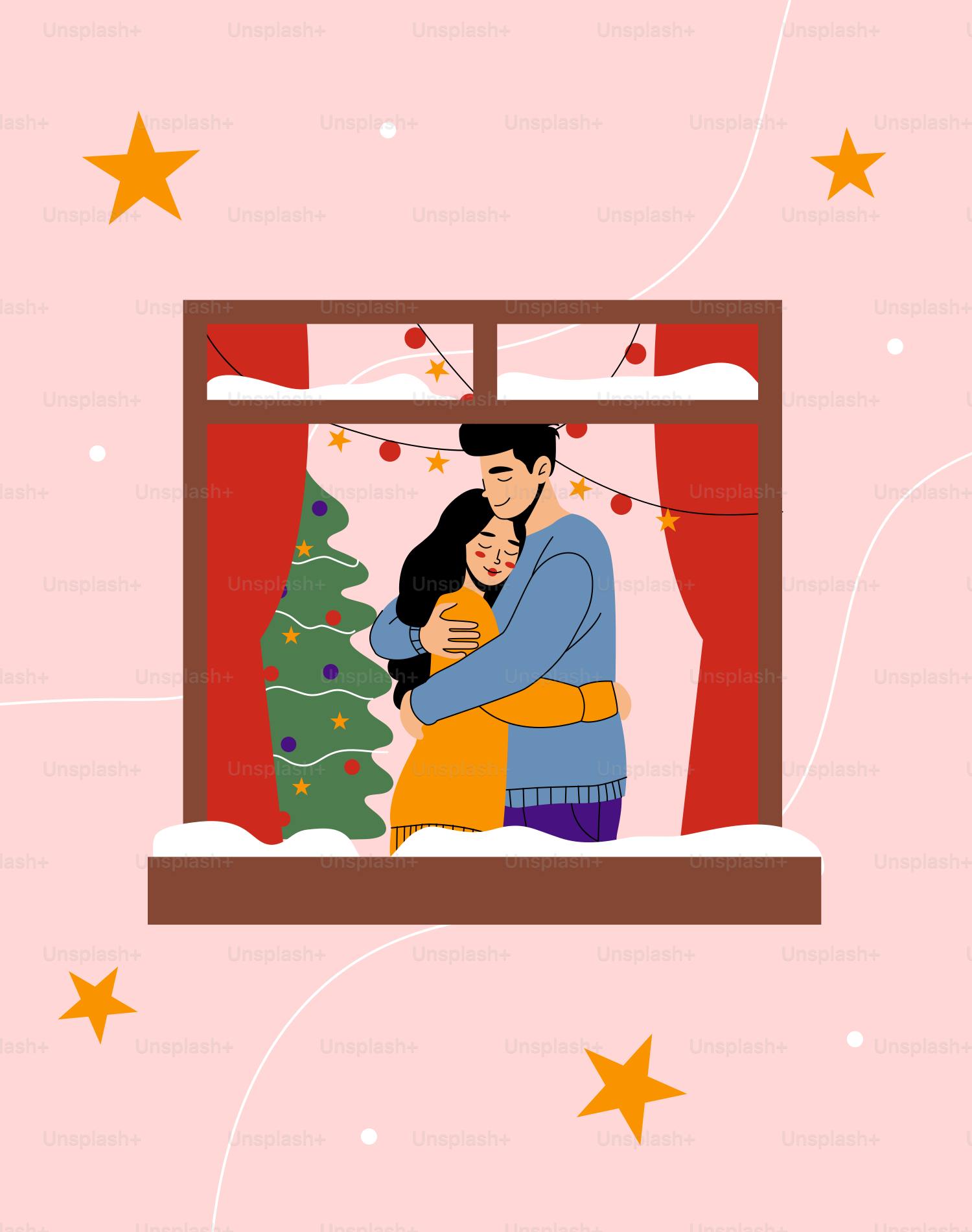 Um homem e uma mulher em frente a uma árvore de Natal