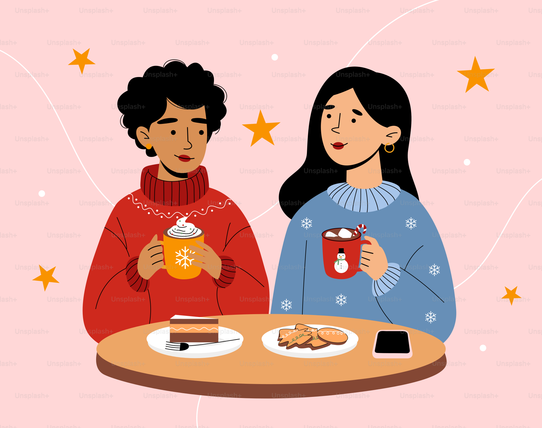 A couple of people sitting at a table with food