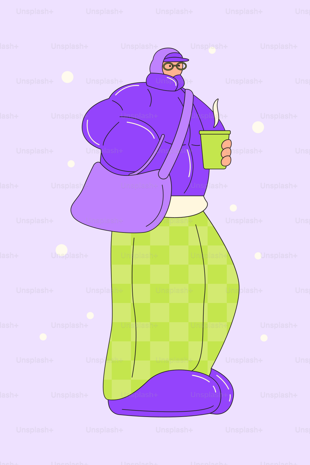 Eine Person mit einem Rucksack und einem Getränk