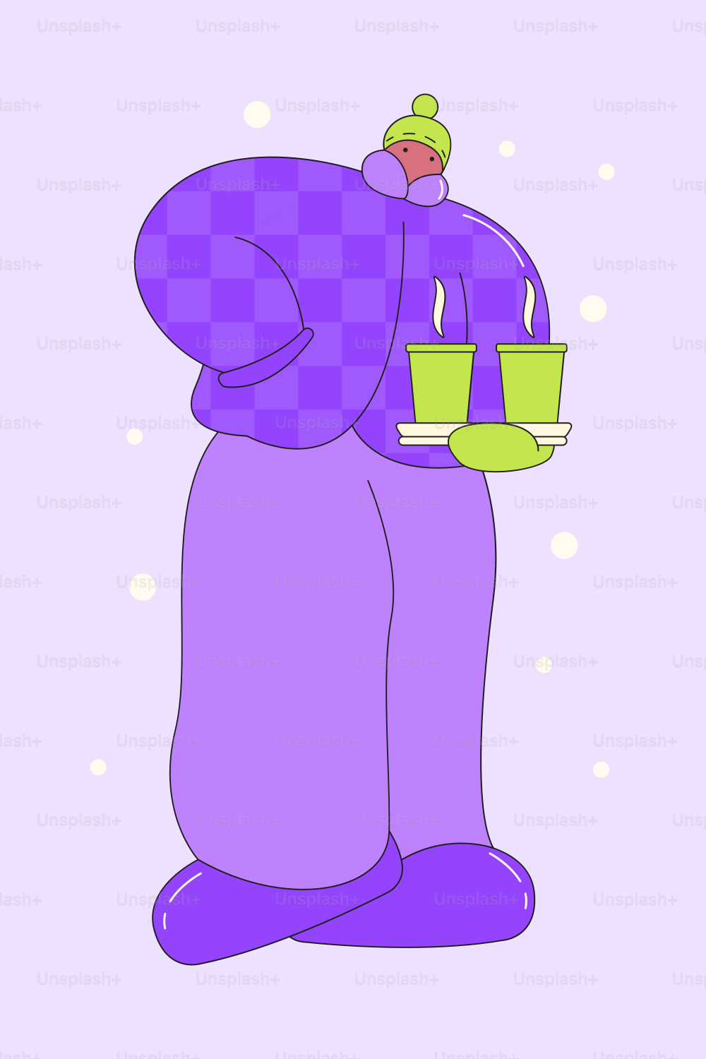 A person in a purple outfit holding a cup