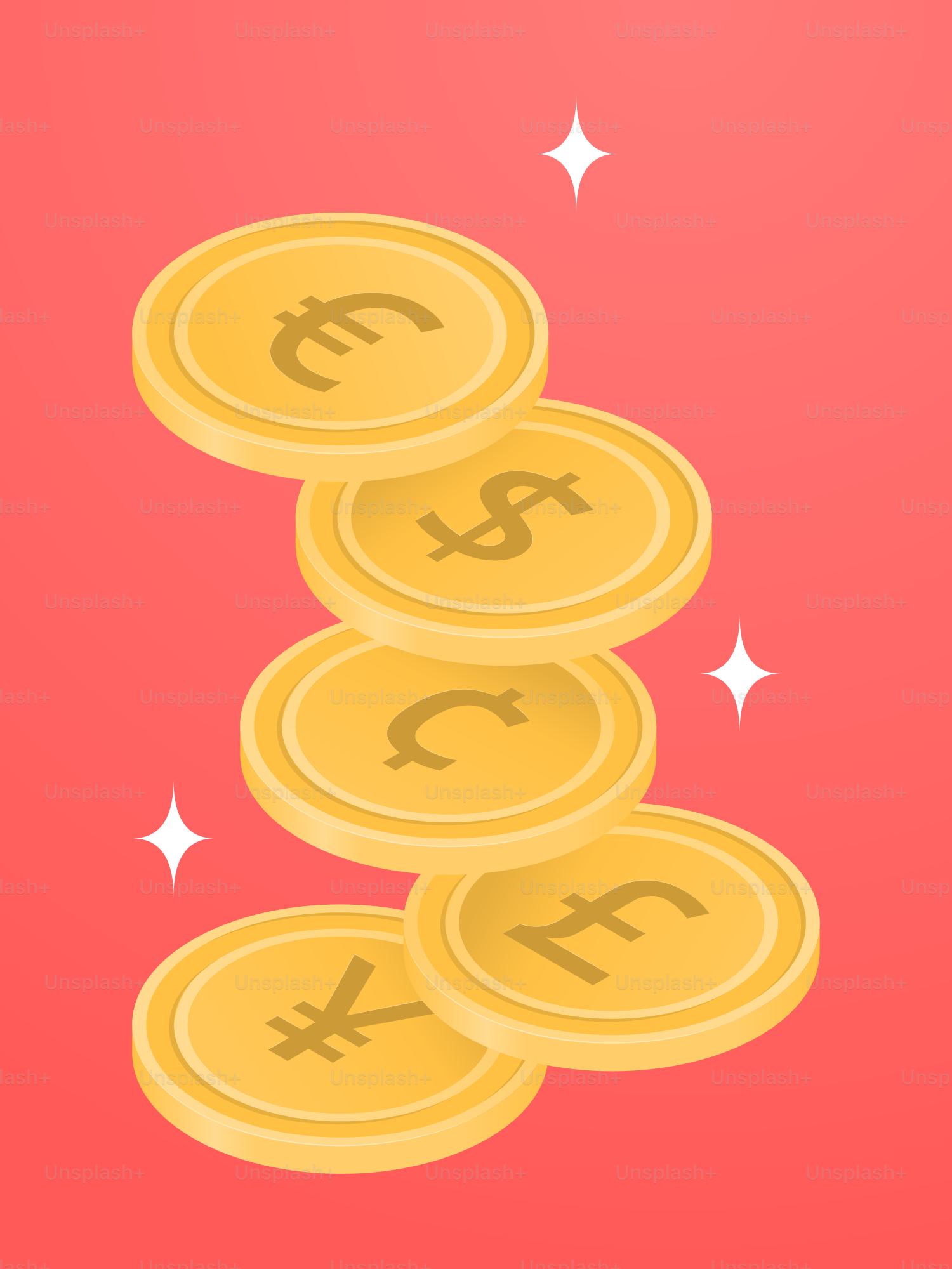 Ein Haufen Goldmünzen, der auf einem roten Hintergrund sitzt