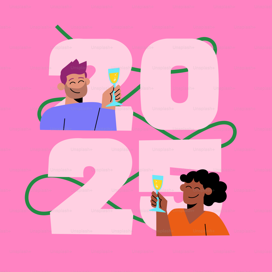 A man and a woman toasting with a pink background