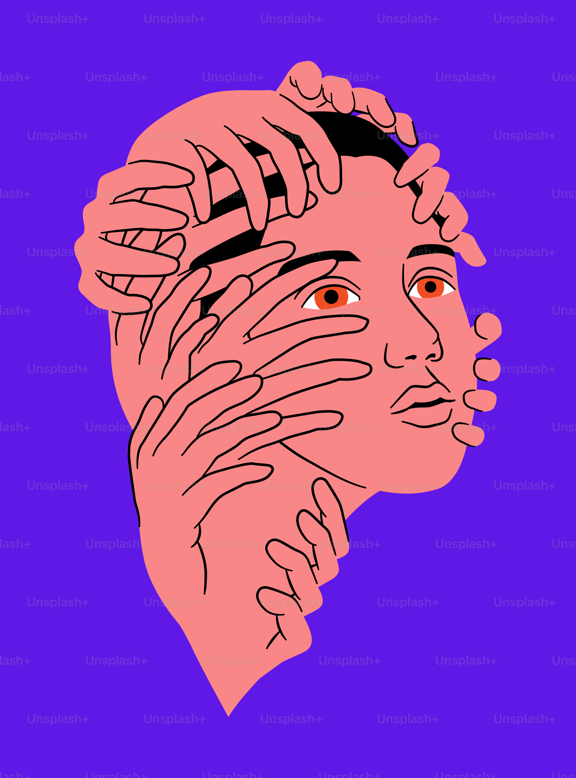 Un disegno di una persona che si copre il volto con le mani