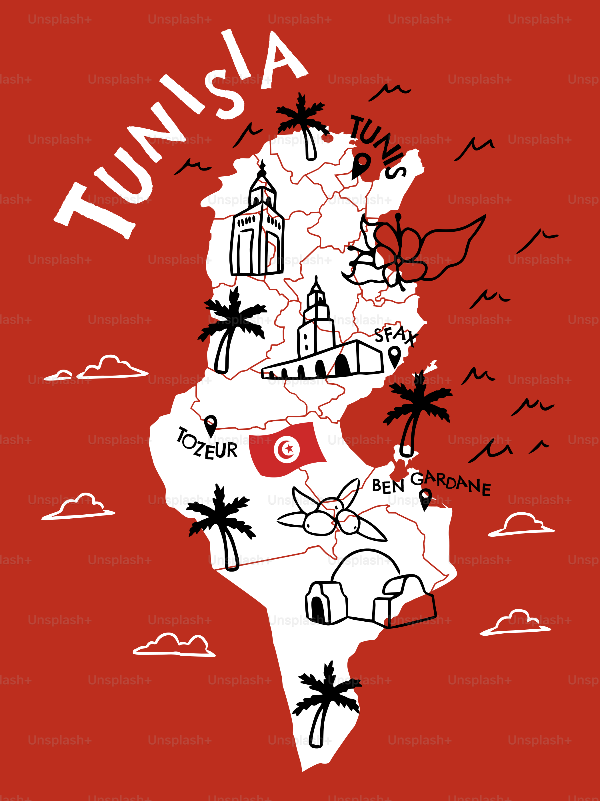 Una mappa del paese di Tunisi