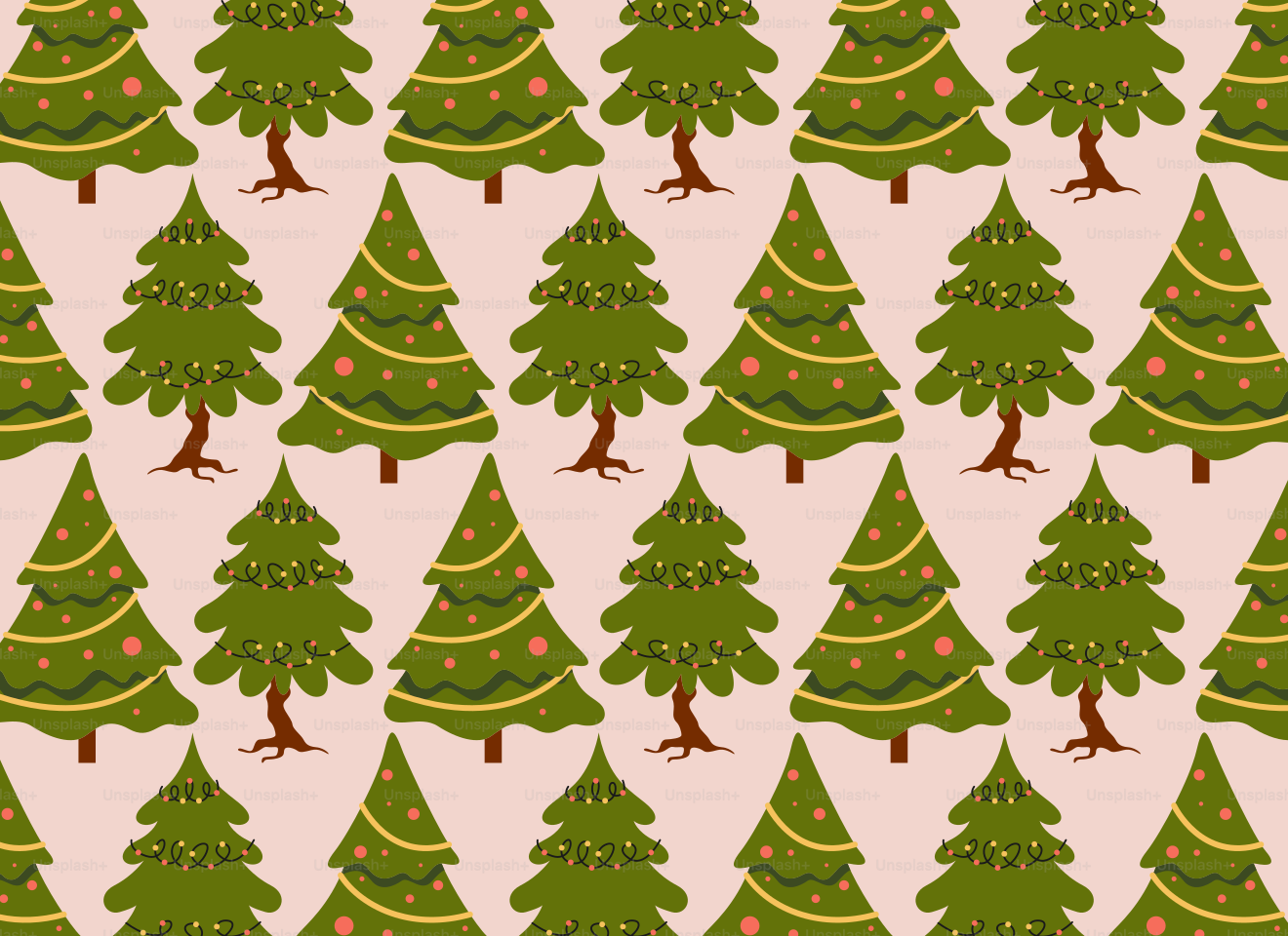 Eine Gruppe von Weihnachtsbäumen auf rosa Hintergrund