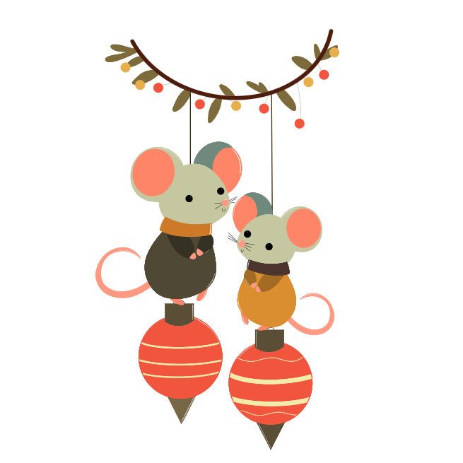 Un par de ratones colgados de un árbol