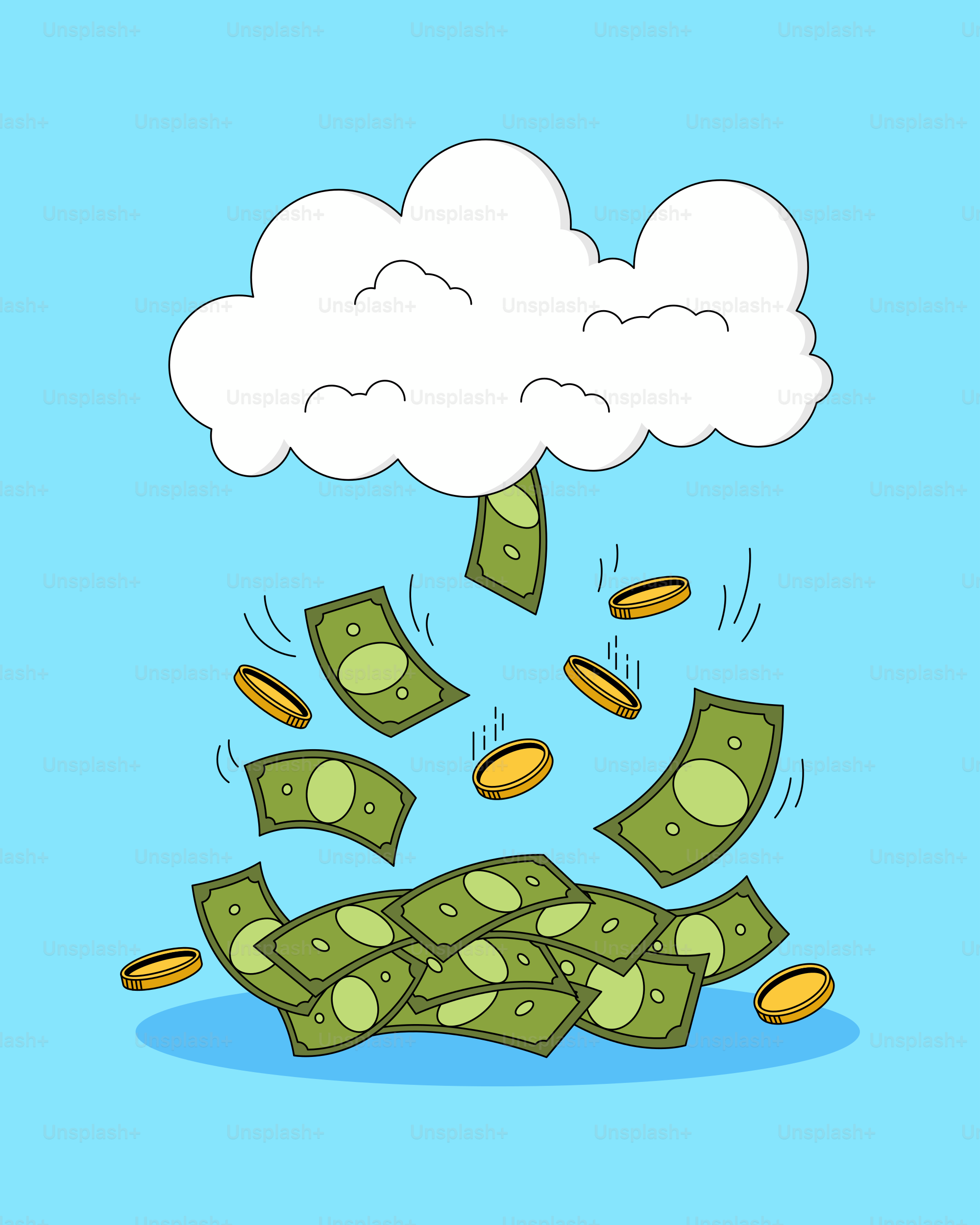 Ein Haufen Geld, der aus einer Wolke fällt