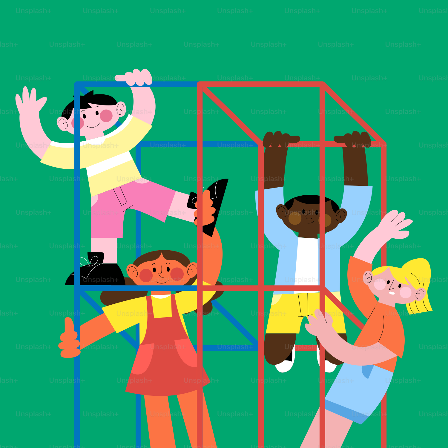 A group of people climbing up a ladder