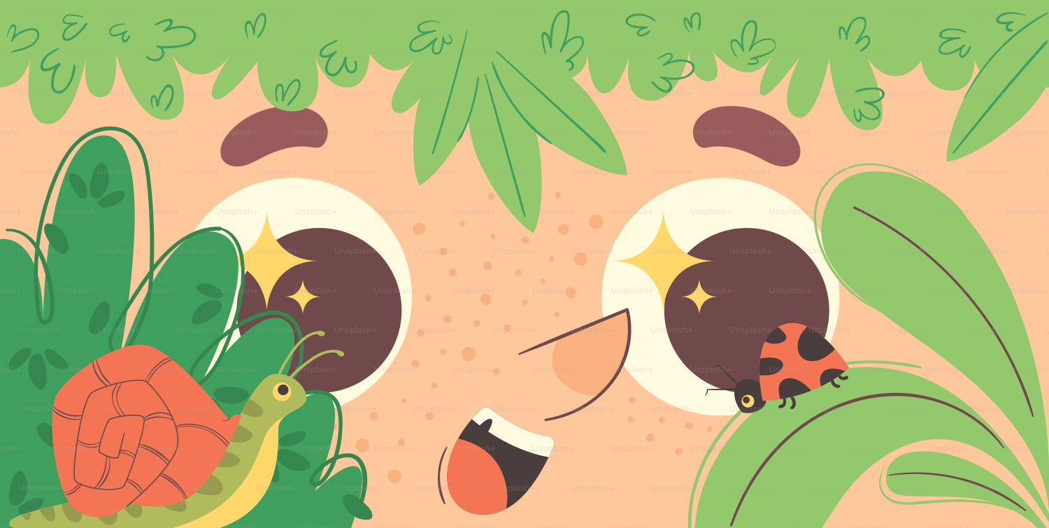 Un visage d’enfant avec un oiseau et une plante