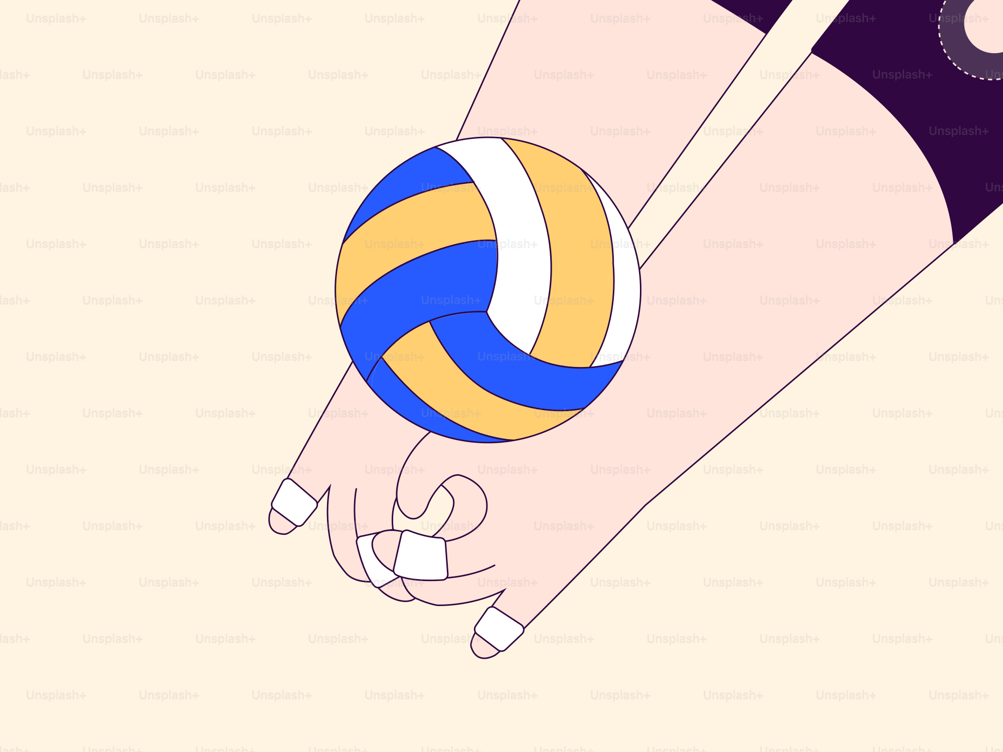 Il braccio di una donna con sopra una palla da pallavolo