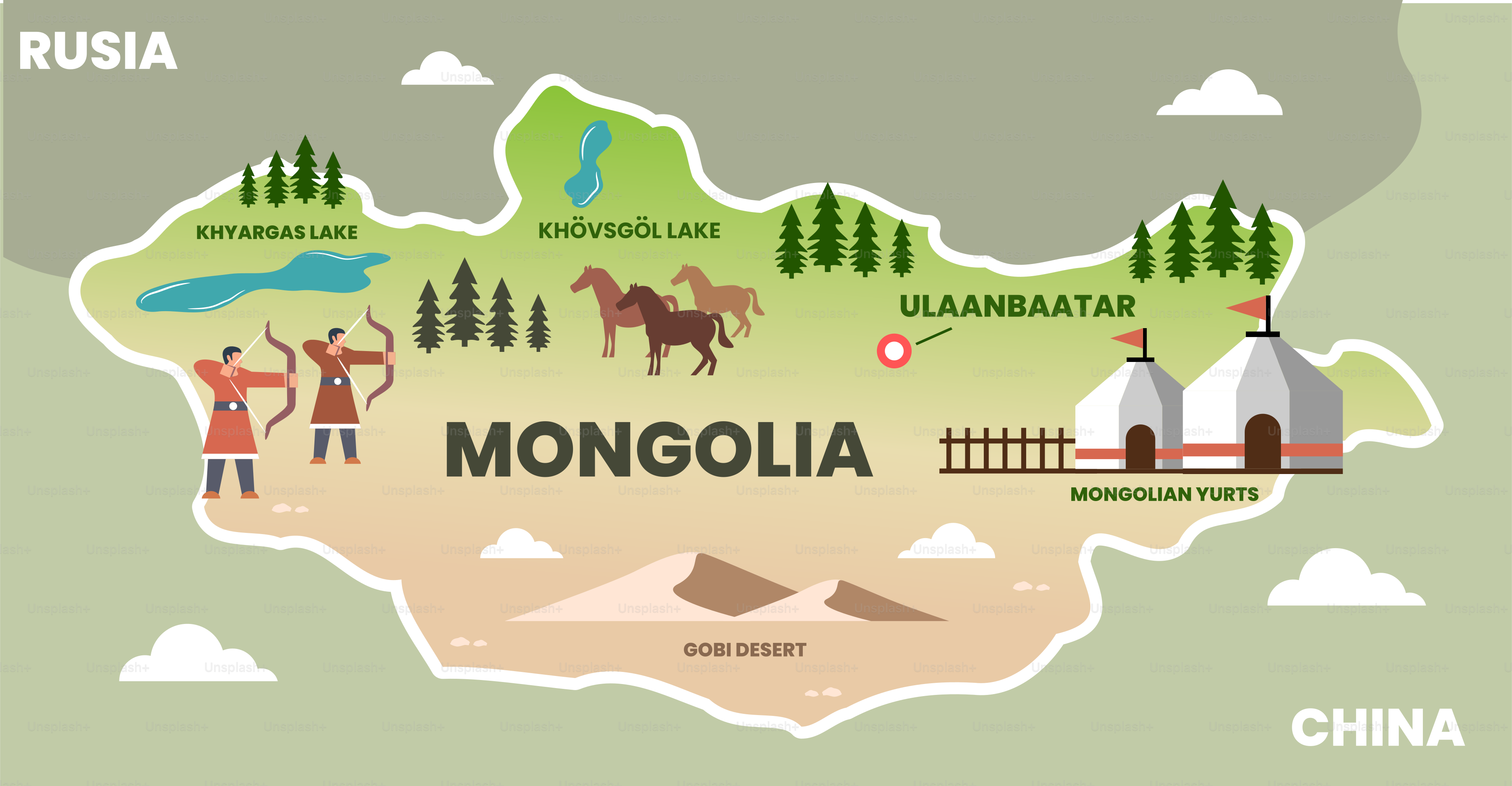 A map of the country of mongolia