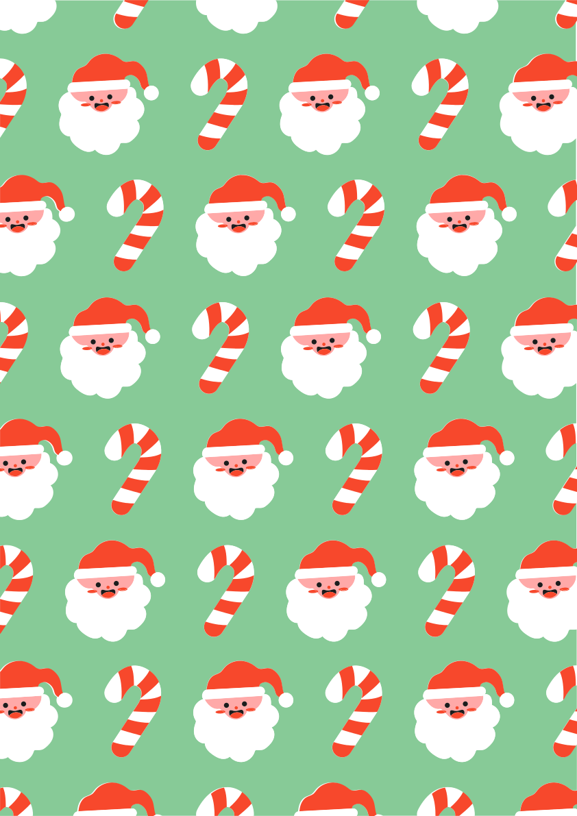 A green background with santa claus and candy canes
