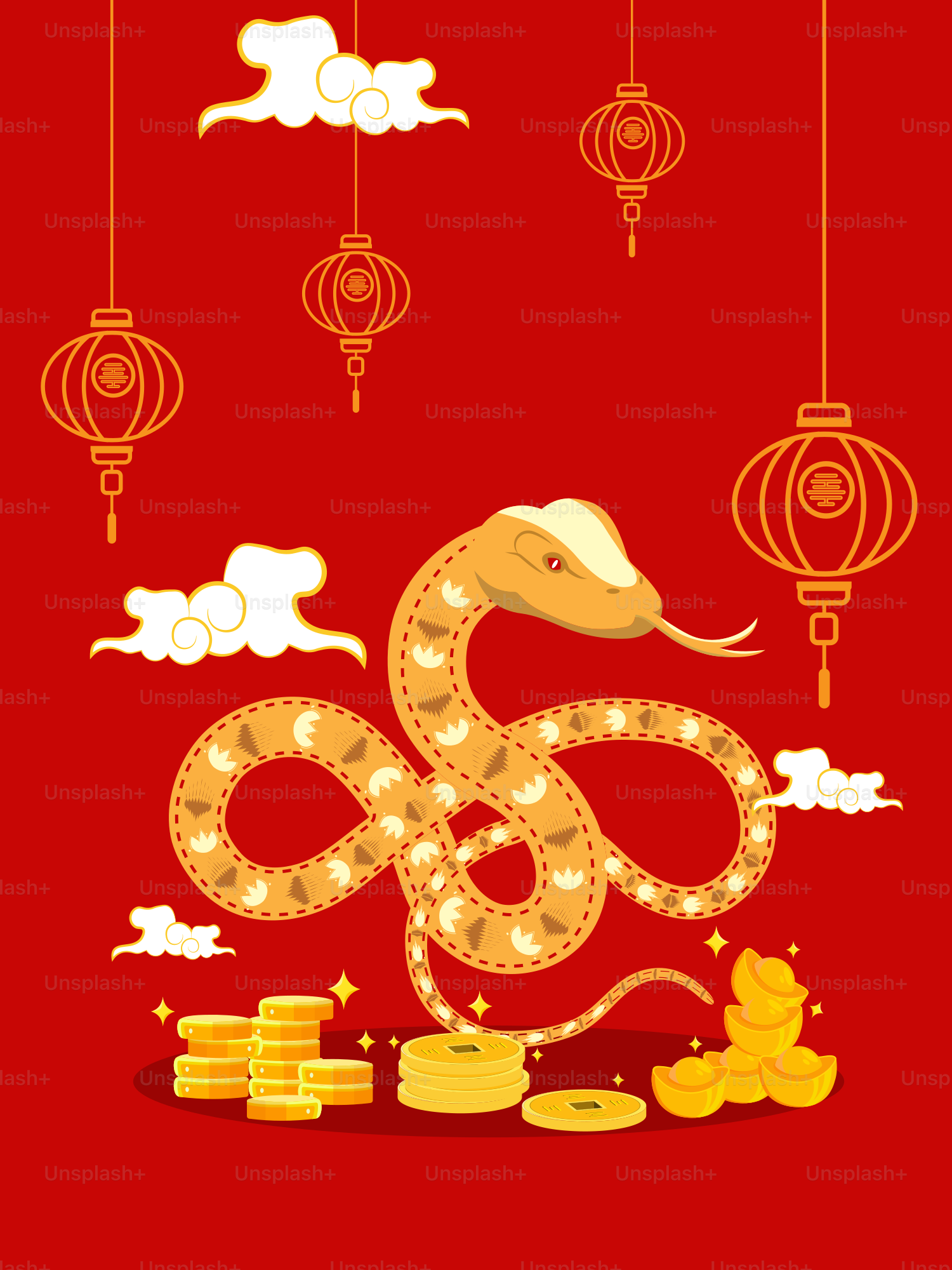 Una tarjeta de Año Nuevo chino con una serpiente