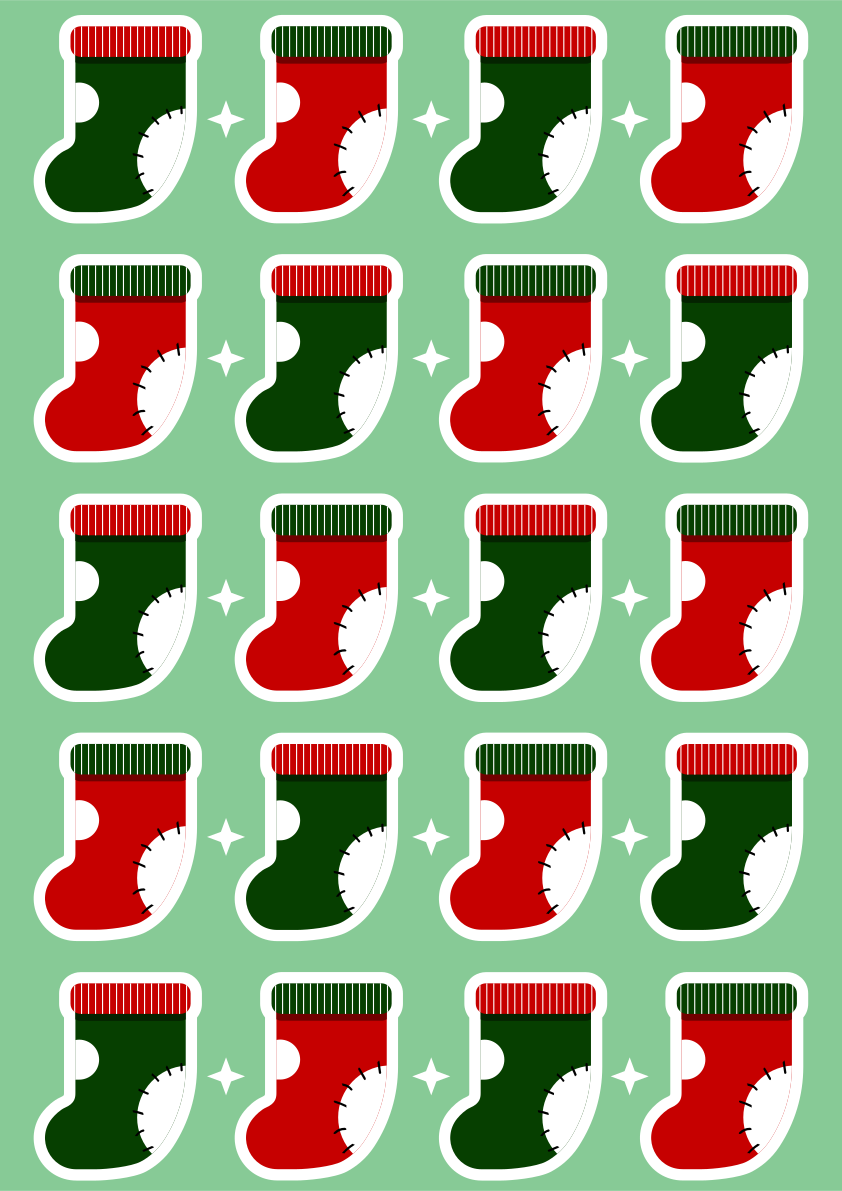 A green and red christmas stocking sticker sheet