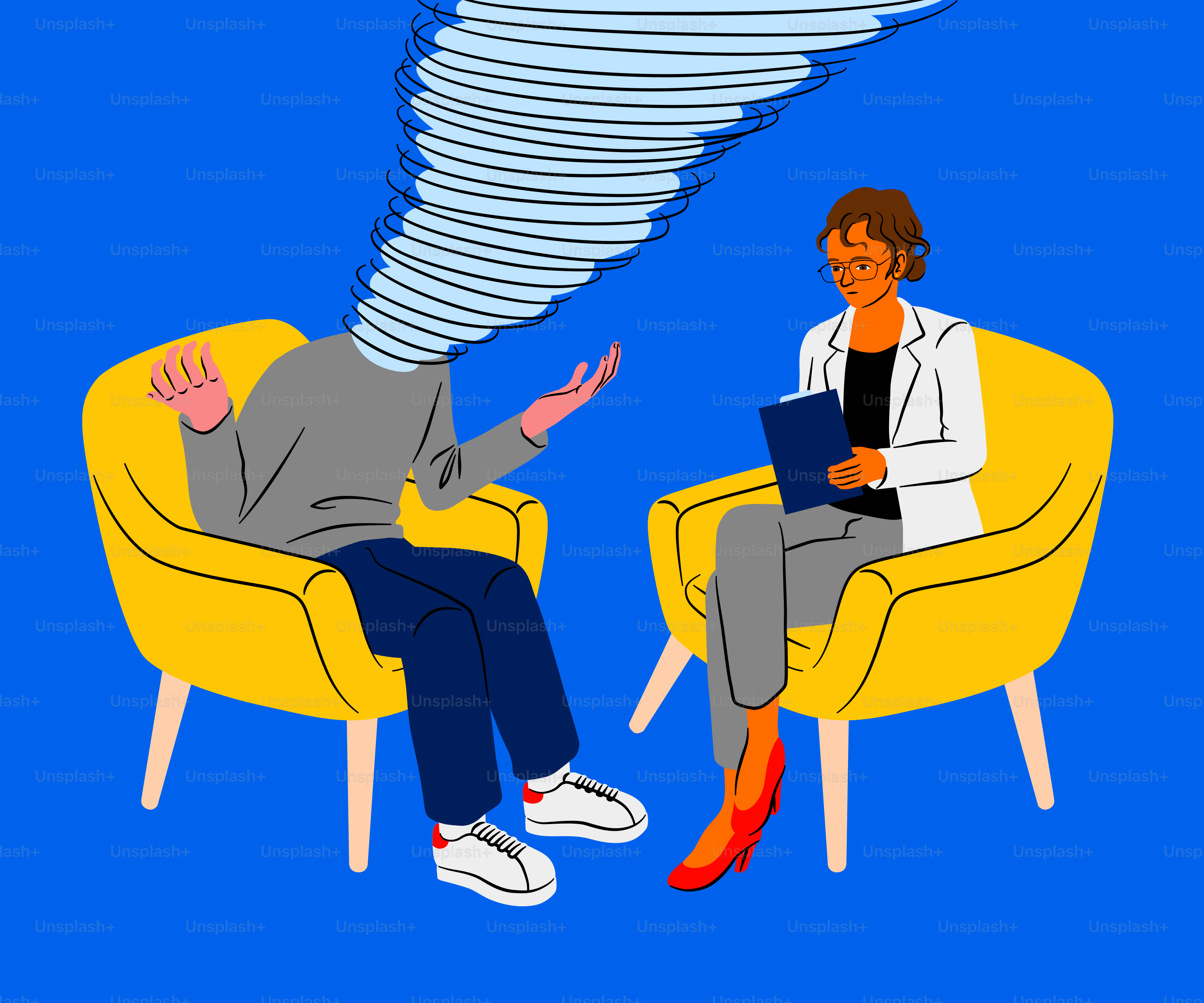 A woman sitting in a chair next to a man on a laptop